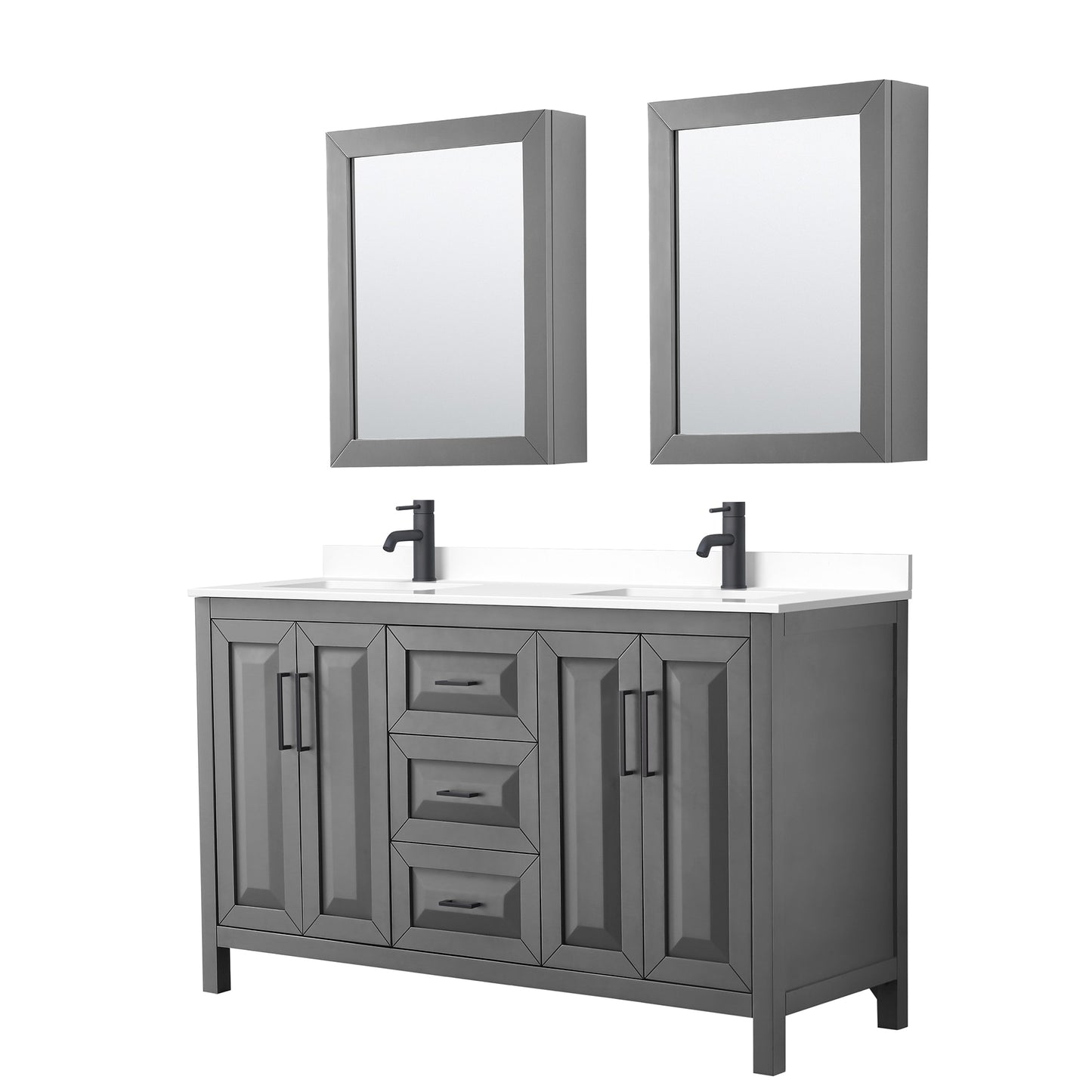 Daria Bathroom Vanity with Countertop 60 inch Double Sink Single hole Faucet Setup