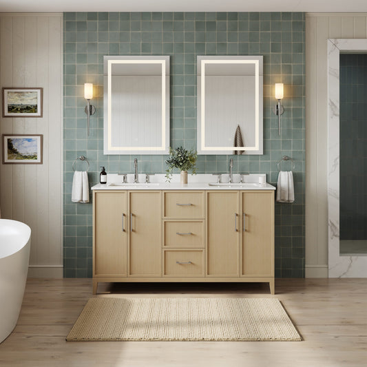 Elan Bathroom Vanity with Countertop 60 inch Double Sink 3-hole Faucet Setup