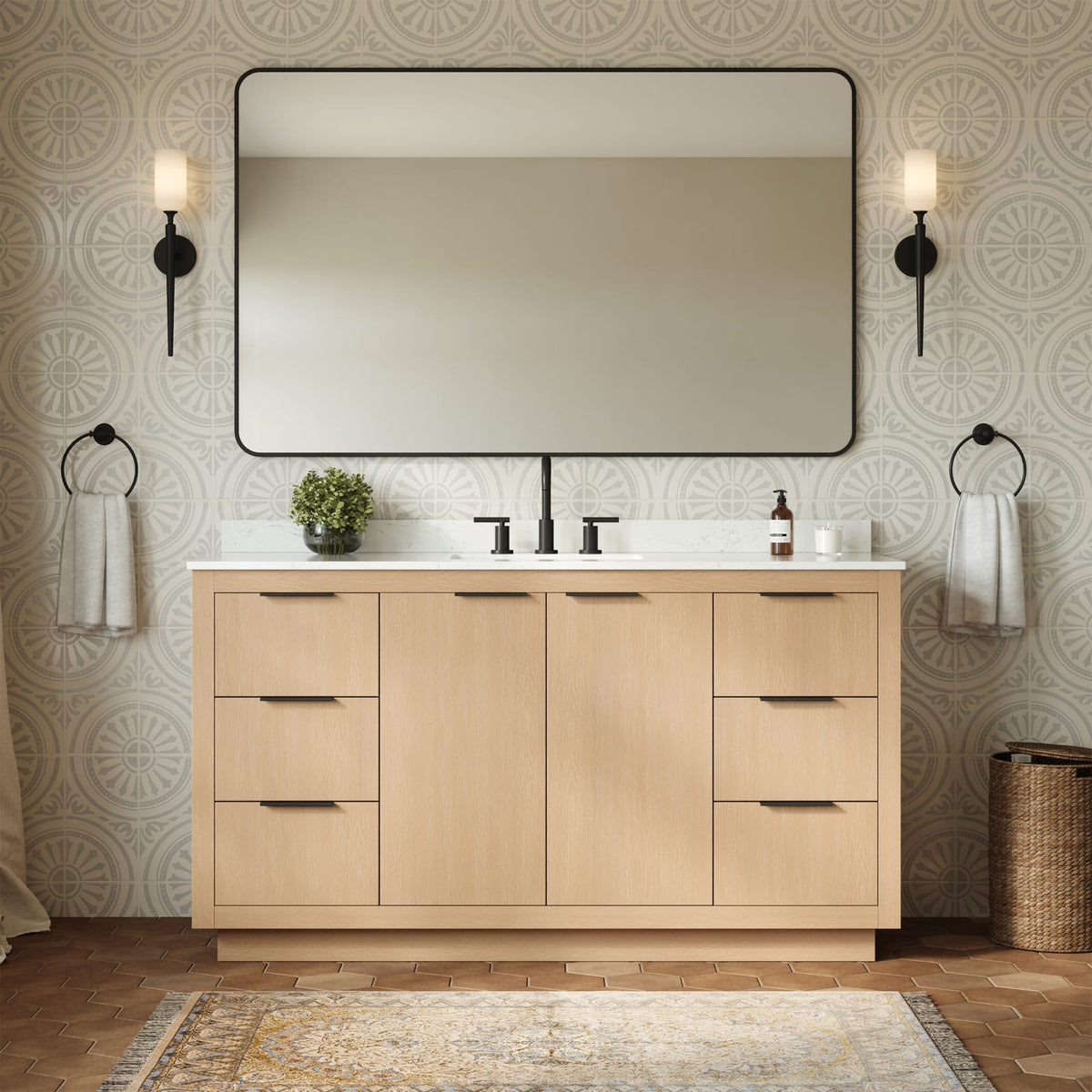 Maroni Bathroom Vanity with Countertop 60 inch Single Sink 3-hole Faucet Setup