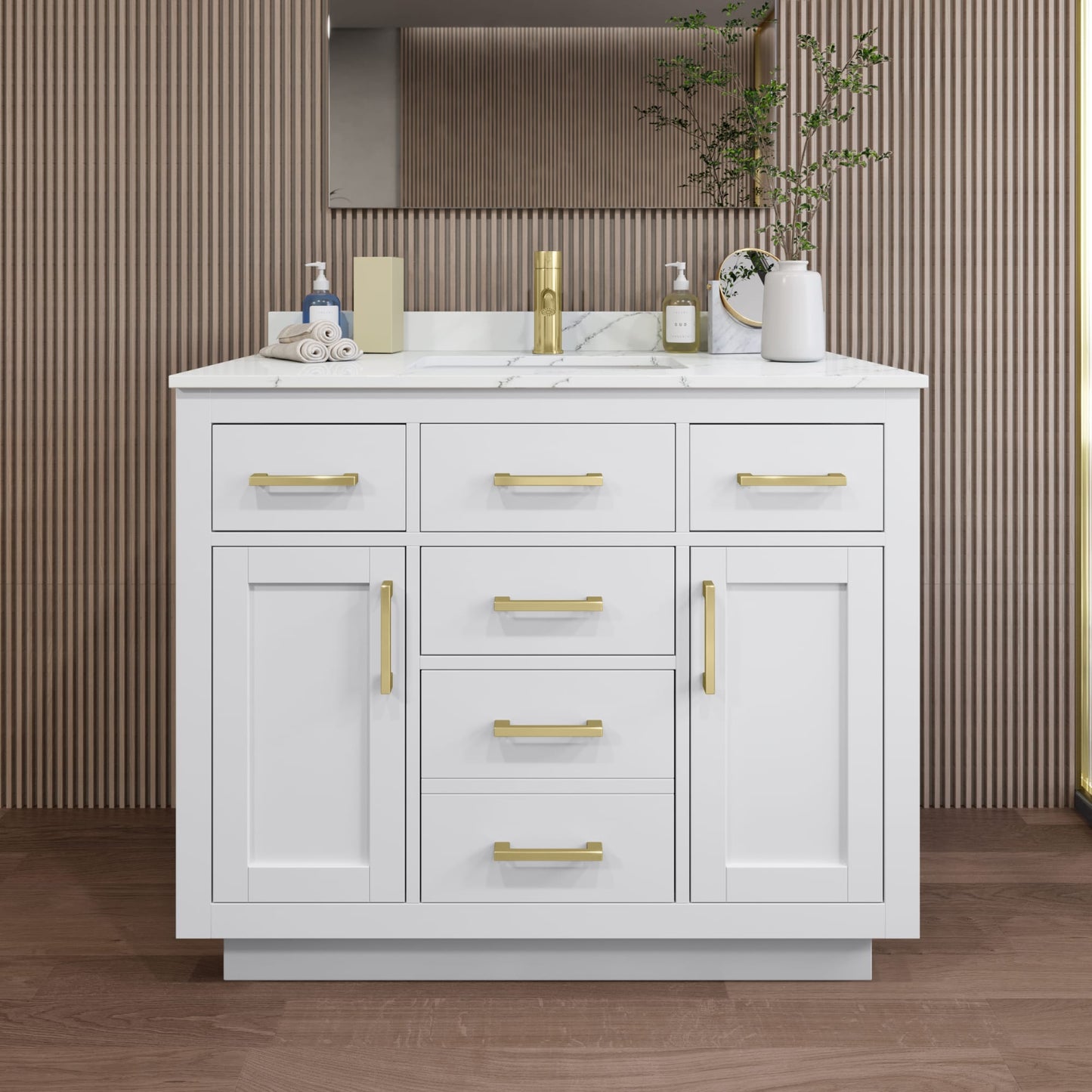 Beckett TK Bathroom Vanity with Countertop 42 inch Single Sink Single hole Faucet Setup