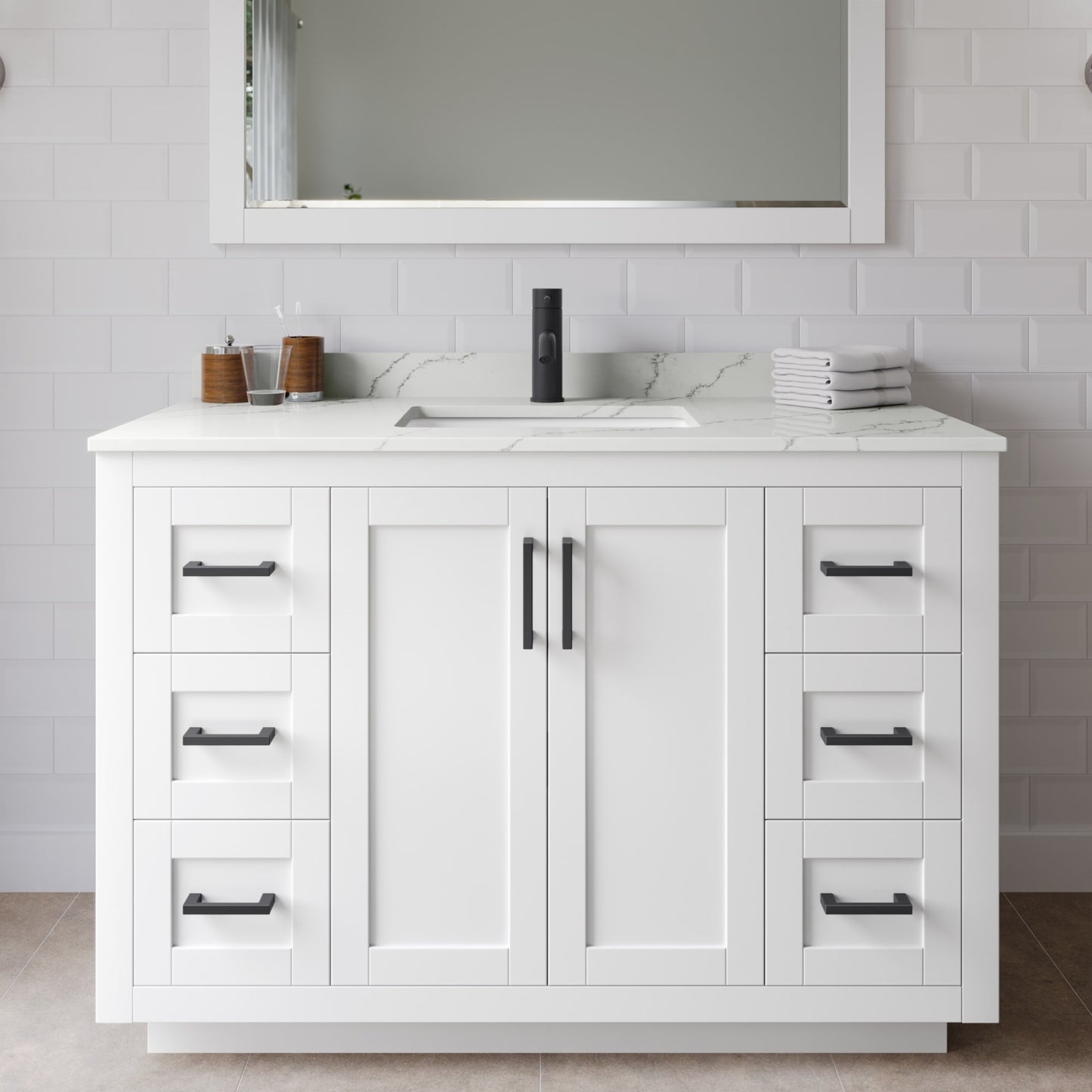 Miranda Bathroom Vanity with Countertop 48 inch Single Sink Single hole Faucet Setup