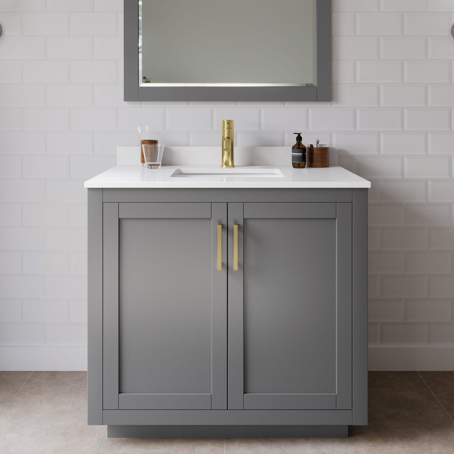 Miranda Bathroom Vanity with Countertop 36 inch Single Sink Single hole Faucet Setup