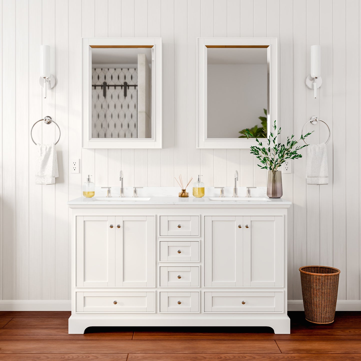 Deborah Bathroom Vanity with Countertop 60 inch Double Sink 3-hole Faucet Setup
