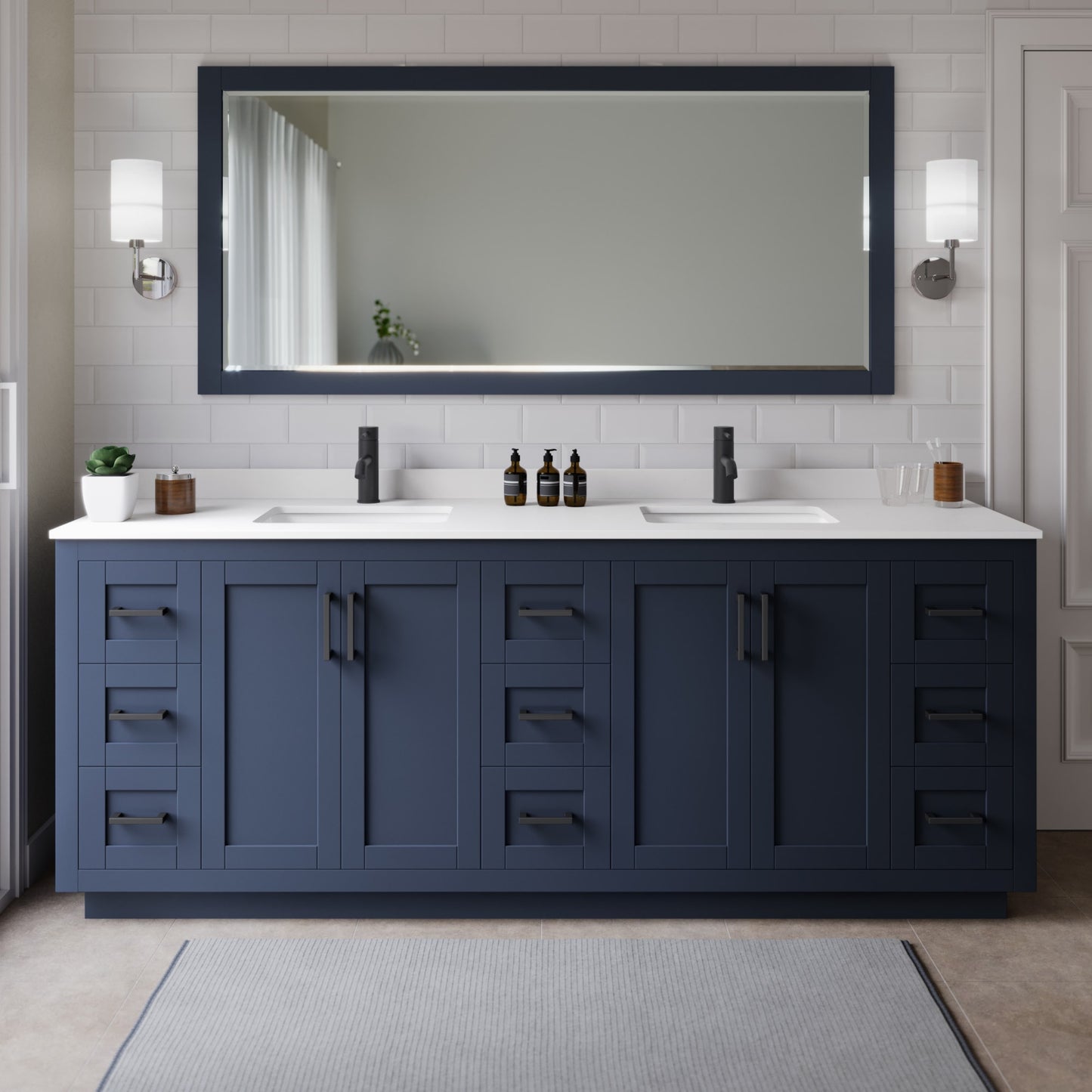 Miranda Bathroom Vanity with Countertop 84 inch Double Sink Single hole Faucet Setup
