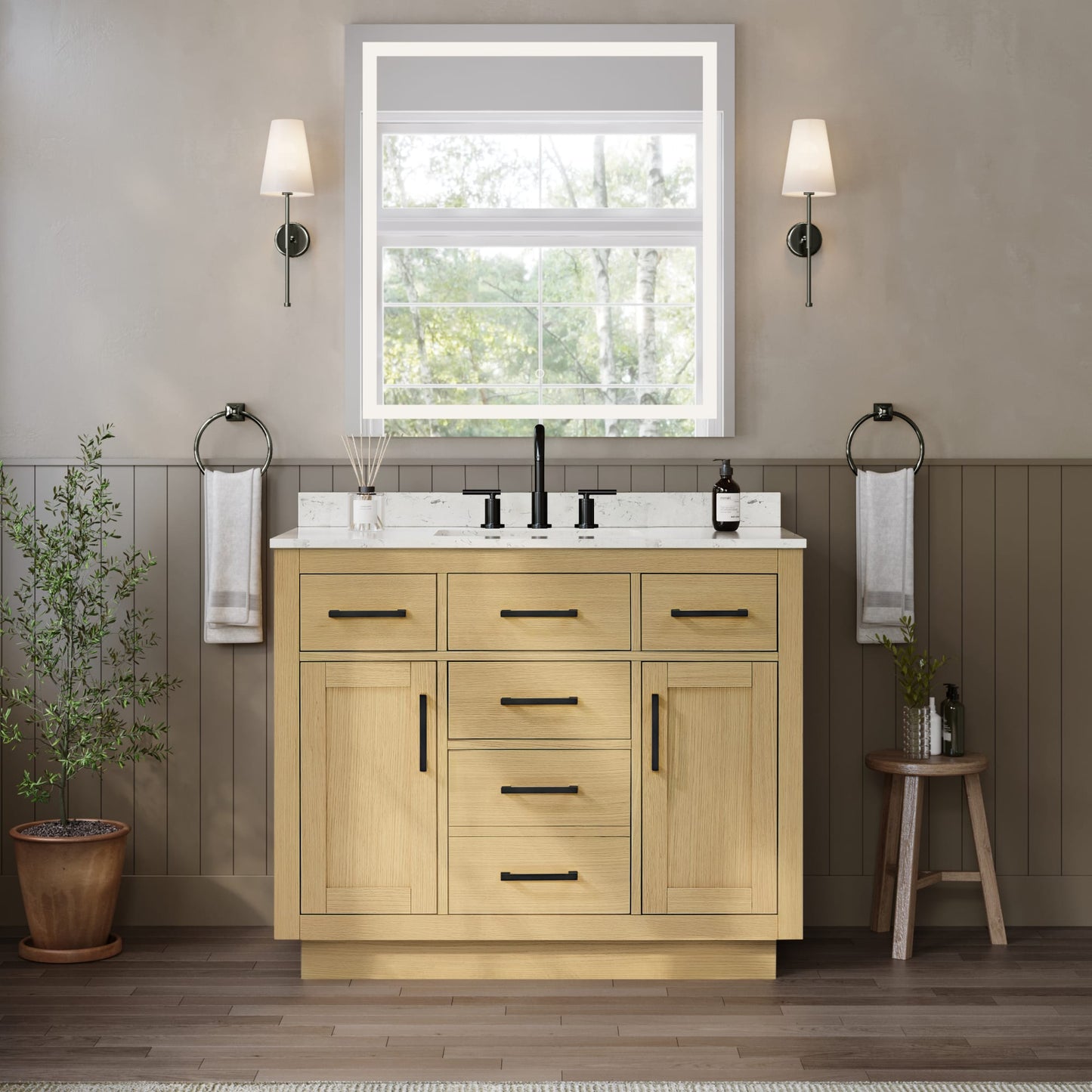Beckett TK Bathroom Vanity with Countertop 42 inch Single Sink 3-hole Faucet Setup
