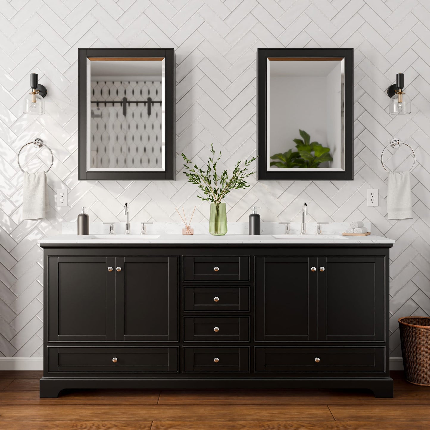 Deborah Bathroom Vanity with Countertop 80 inch Double Sink 3-hole Faucet Setup