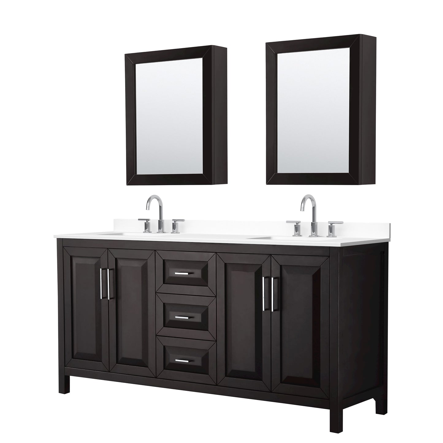 Daria Bathroom Vanity with Countertop 72 inch Double Sink 3-hole Faucet Setup