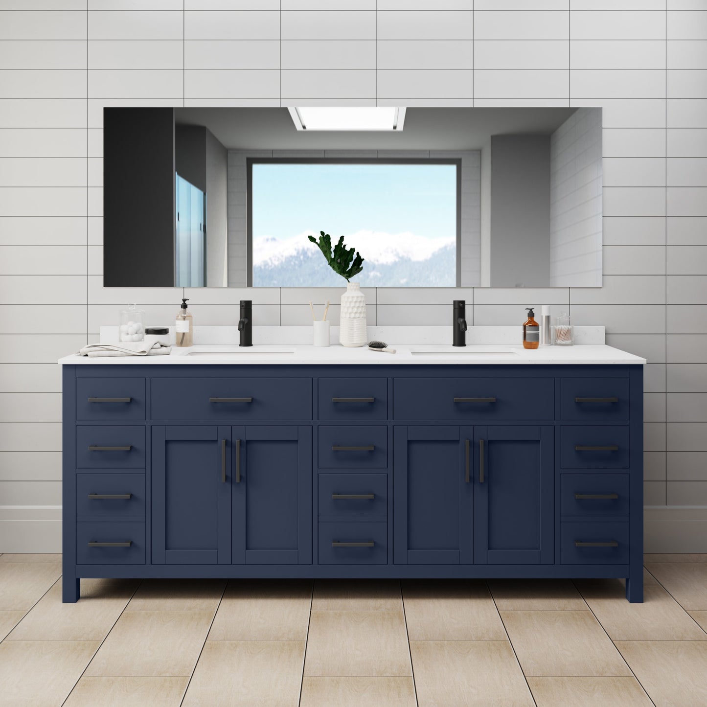 Beckett Bathroom Vanity with Countertop 84 inch Double Sink Single hole Faucet Setup
