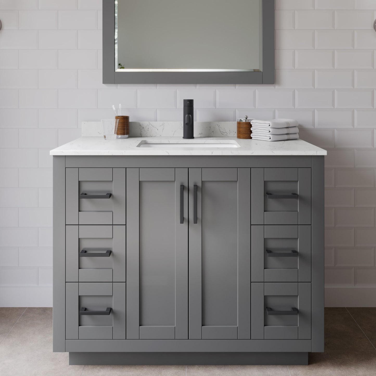 Miranda Bathroom Vanity with Countertop 42 inch Single Sink Single hole Faucet Setup