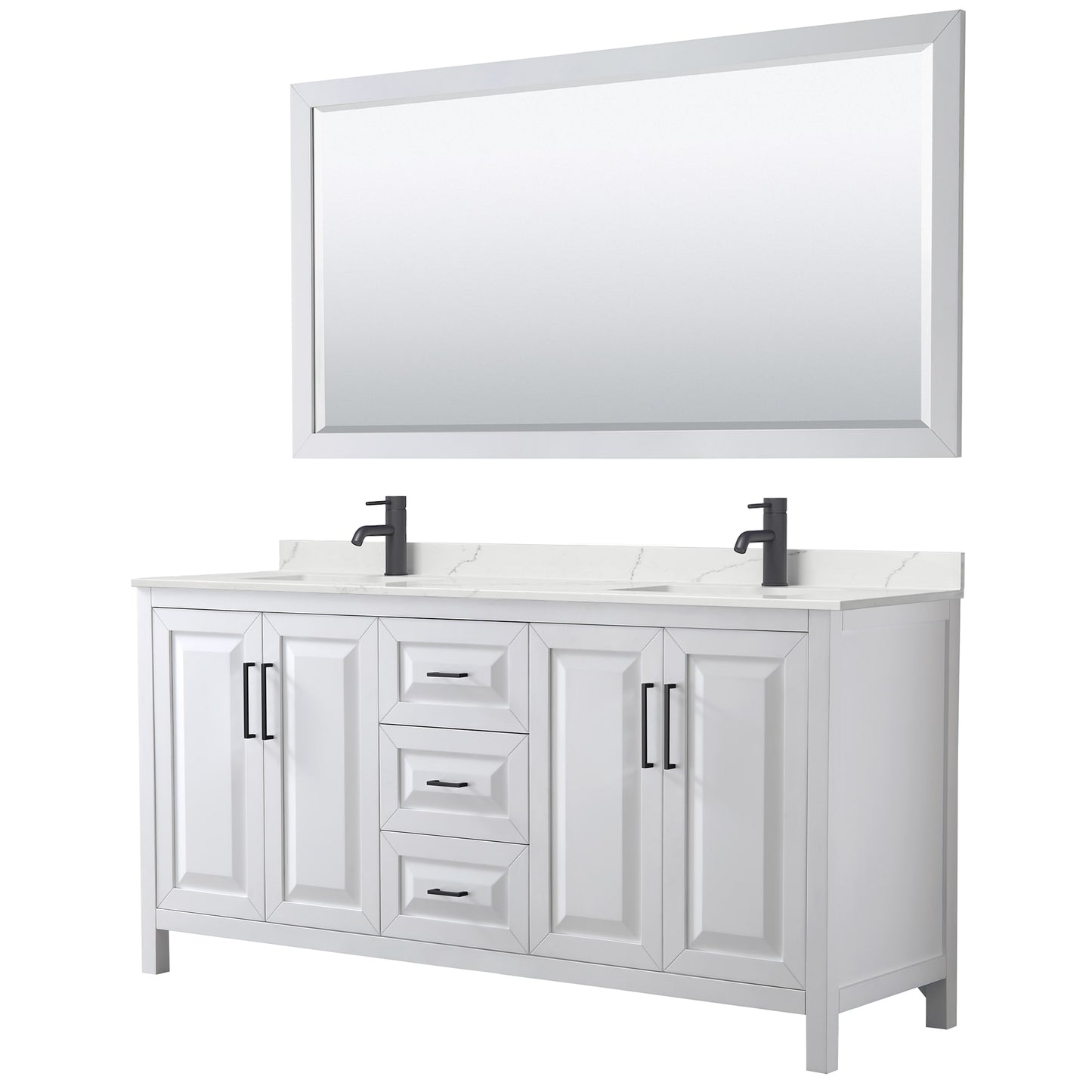 Daria Bathroom Vanity with Countertop 72 inch Double Sink Single hole Faucet Setup