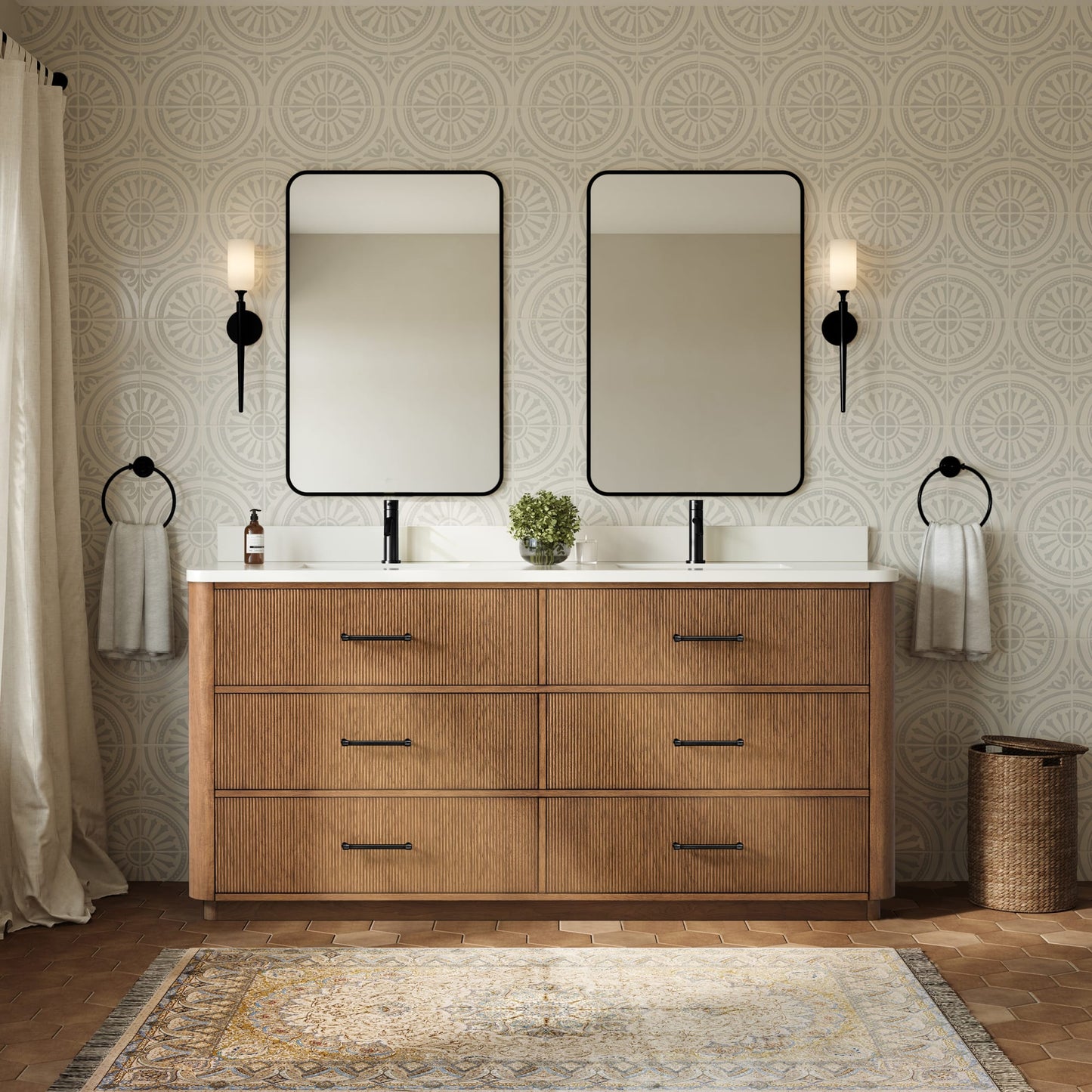 Francesca Bathroom Vanity with Countertop 72 inch Double Sink Single hole Faucet Setup