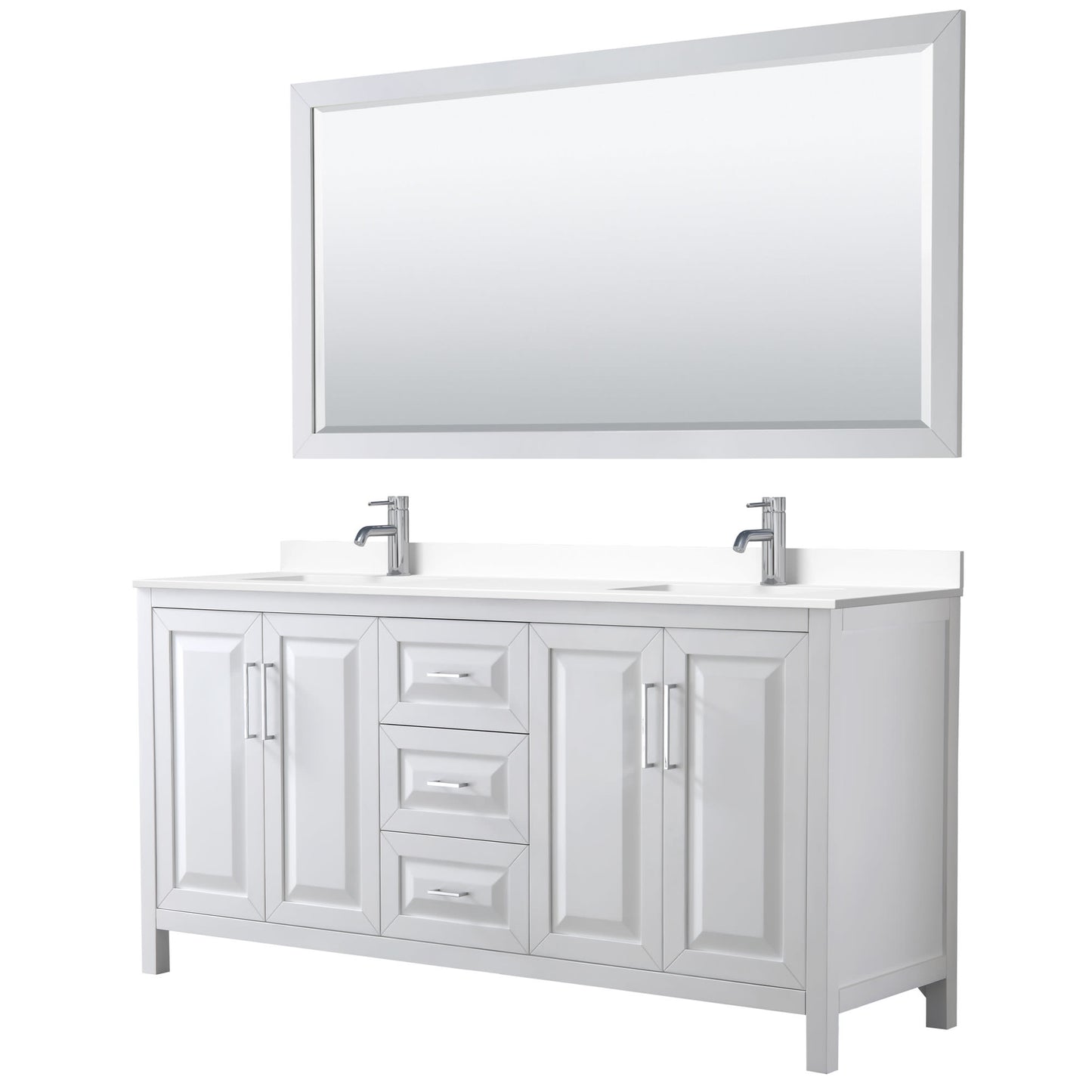 Daria Bathroom Vanity with Countertop 72 inch Double Sink Single hole Faucet Setup