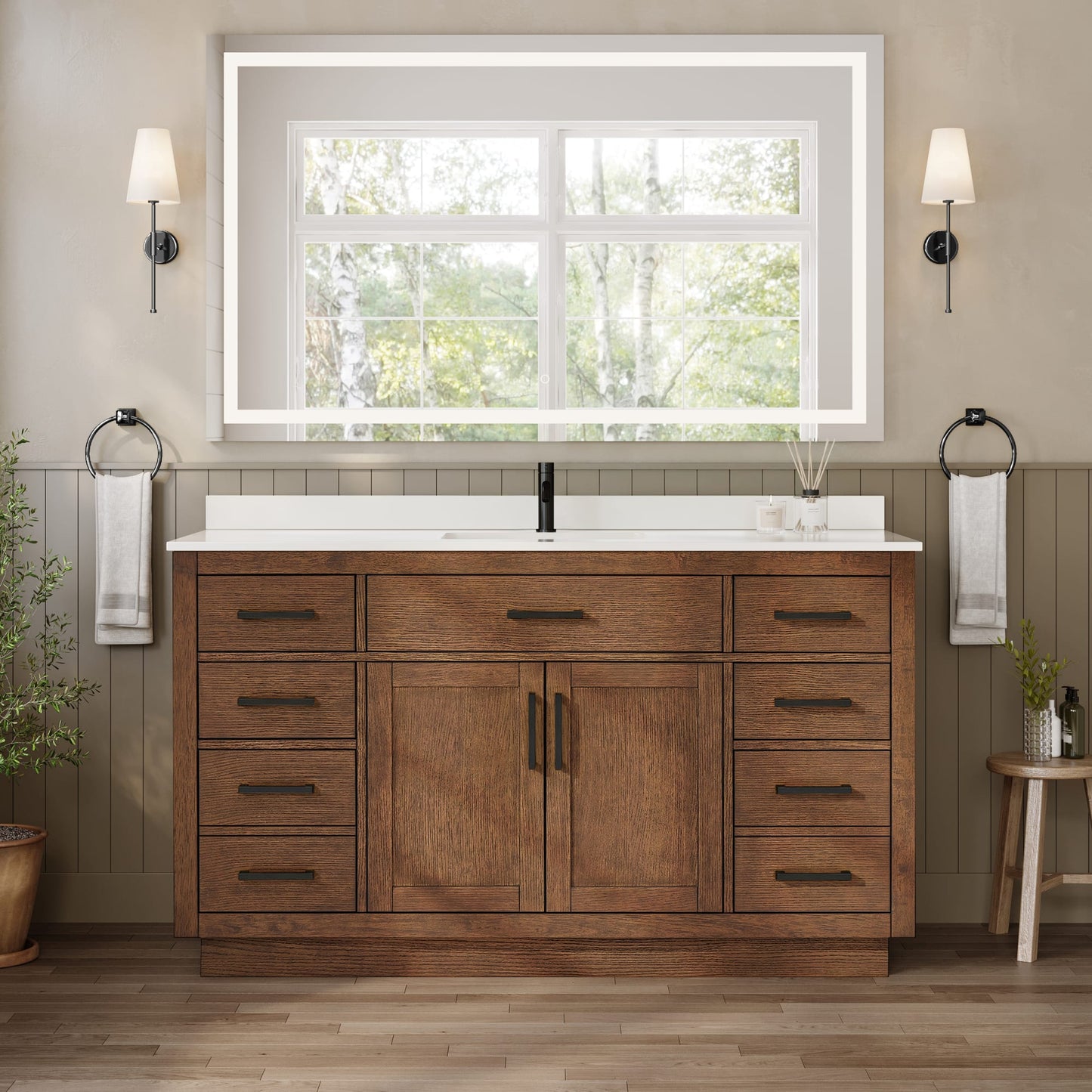Beckett TK Bathroom Vanity with Countertop 60 inch Single Sink Single hole Faucet Setup