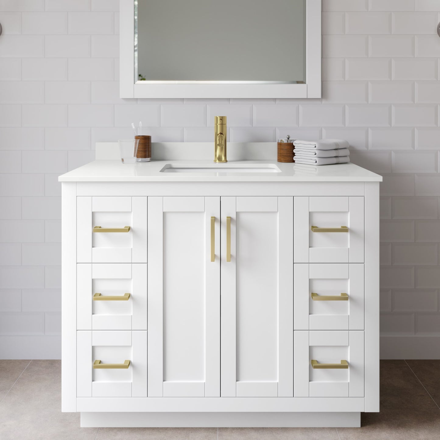 Miranda Bathroom Vanity with Countertop 42 inch Single Sink Single hole Faucet Setup
