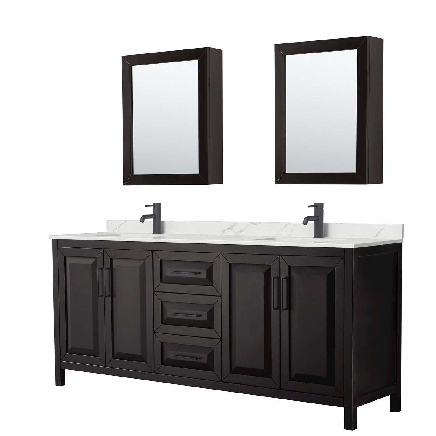 Daria Bathroom Vanity with Countertop 80 inch Double Sink Single hole Faucet Setup