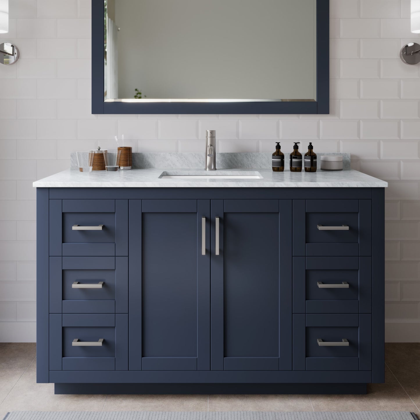 Miranda Bathroom Vanity with Countertop 54 inch Single Sink Single hole Faucet Setup