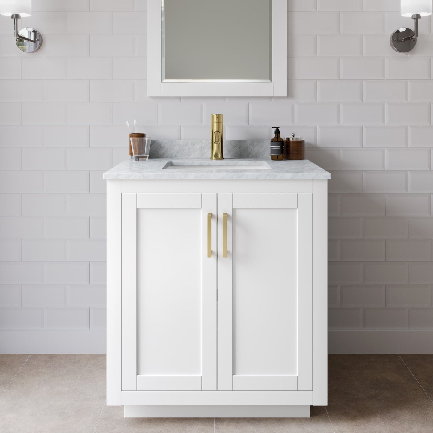Miranda Bathroom Vanity with Countertop 30 inch Single Sink Single hole Faucet Setup