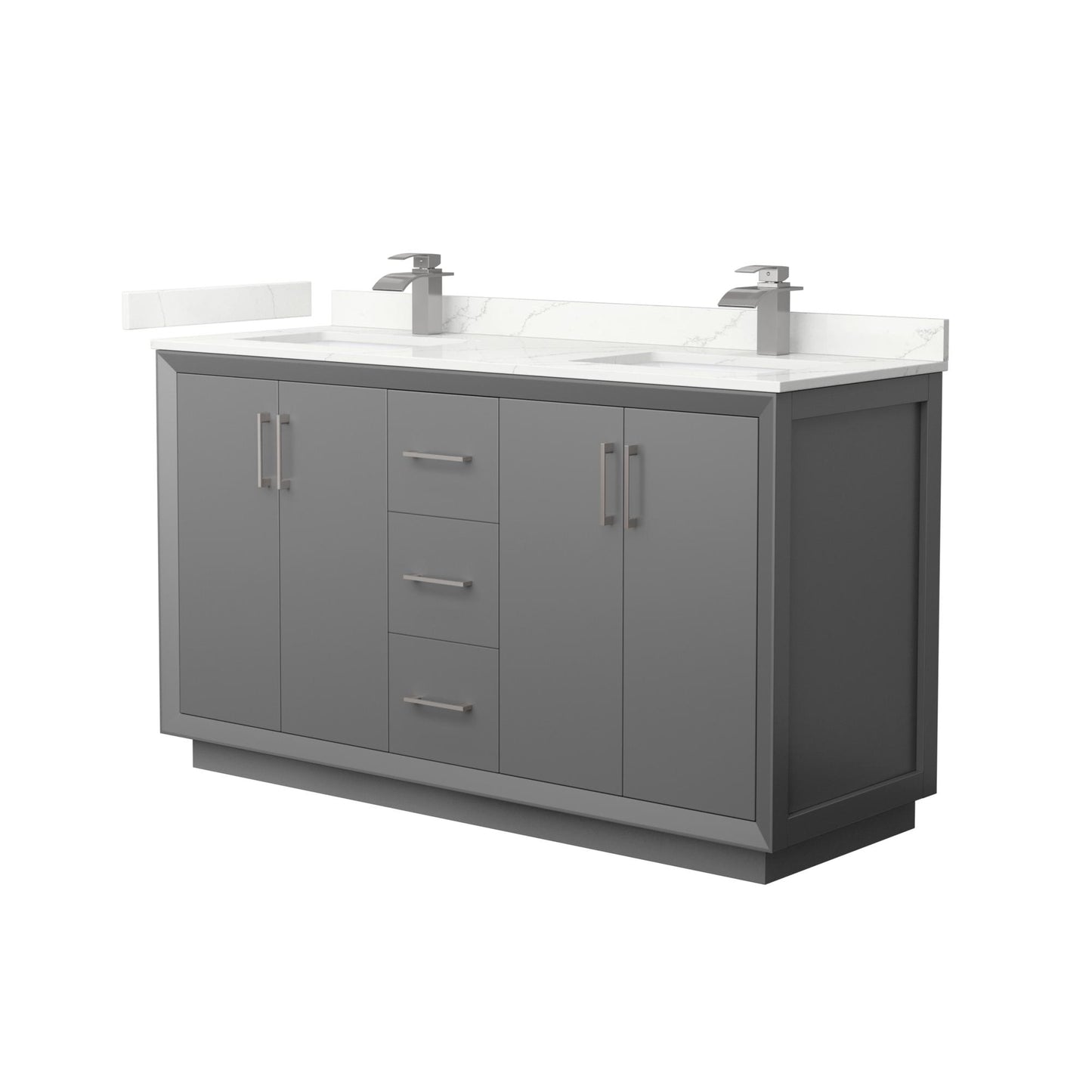 Strada Bathroom Vanity with Countertop 60 inch Double Sink Single hole Faucet Setup