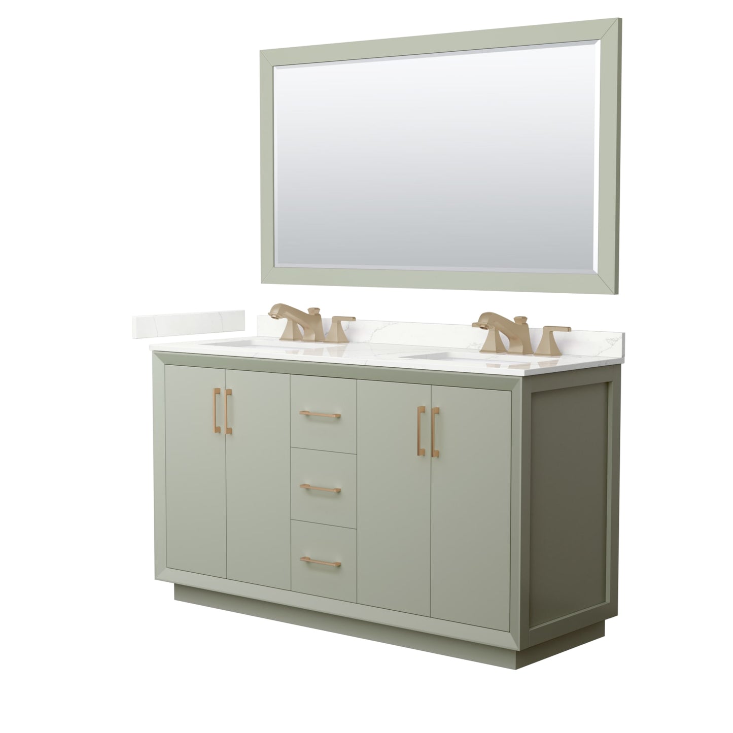 Strada Bathroom Vanity with Countertop 60 inch Double Sink 3-hole Faucet Setup
