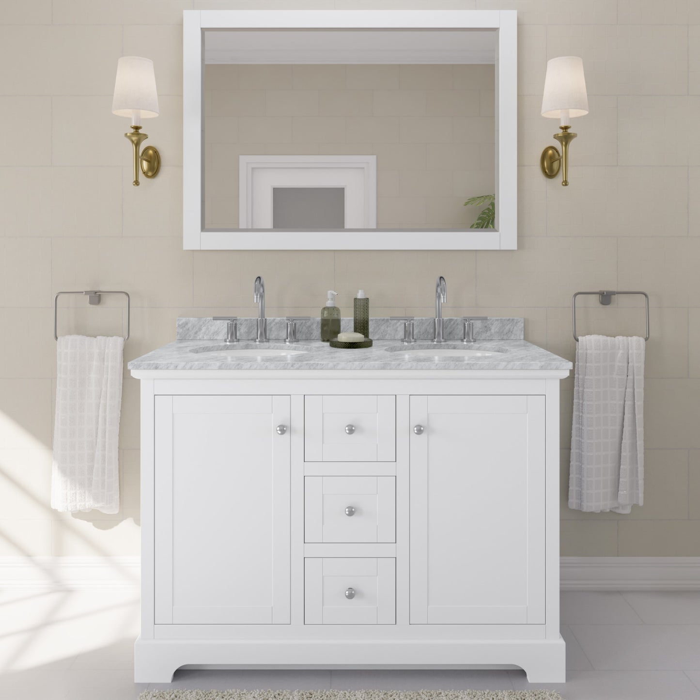 Avery Bathroom Vanity with Countertop 48 inch Double Sink 3-hole Faucet Setup