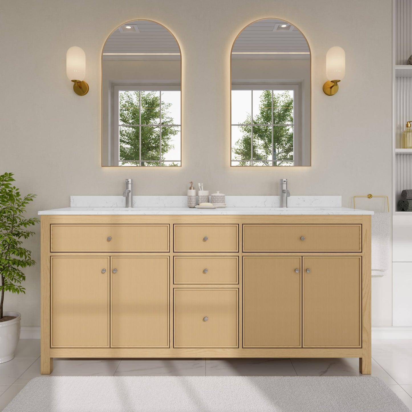 Pendry Bathroom Vanity with Countertop 72 inch Double Sink Single hole Faucet Setup