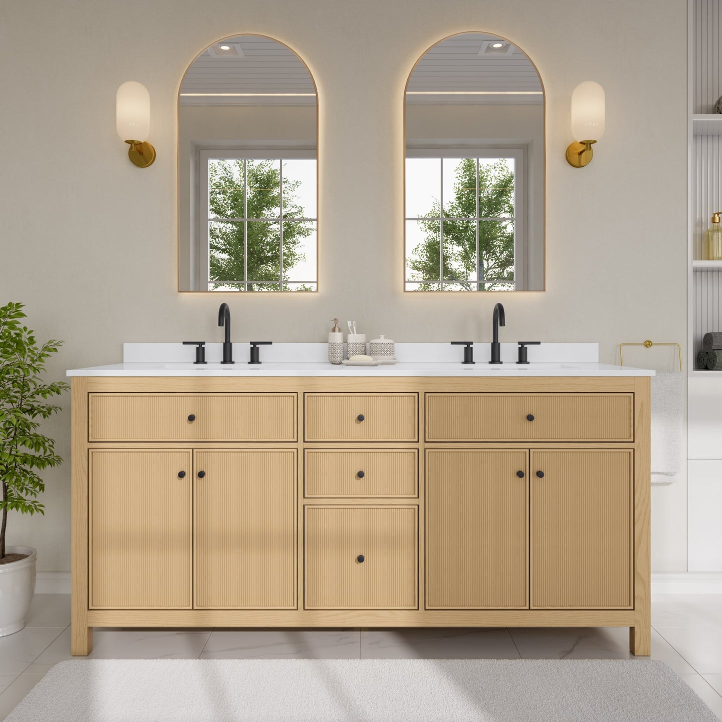 Pendry Bathroom Vanity with Countertop 72 inch Double Sink 3-hole Faucet Setup