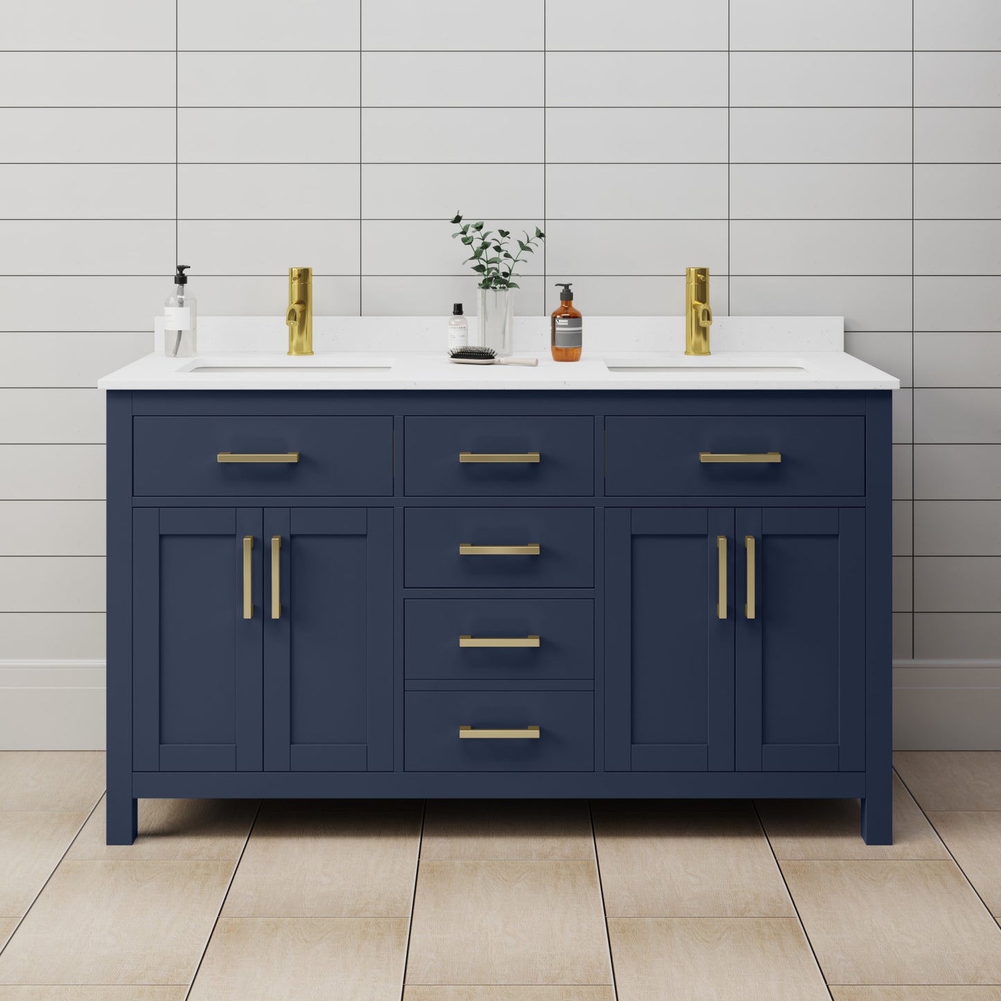 Beckett Bathroom Vanity with Countertop 60 inch Double Sink Single hole Faucet Setup