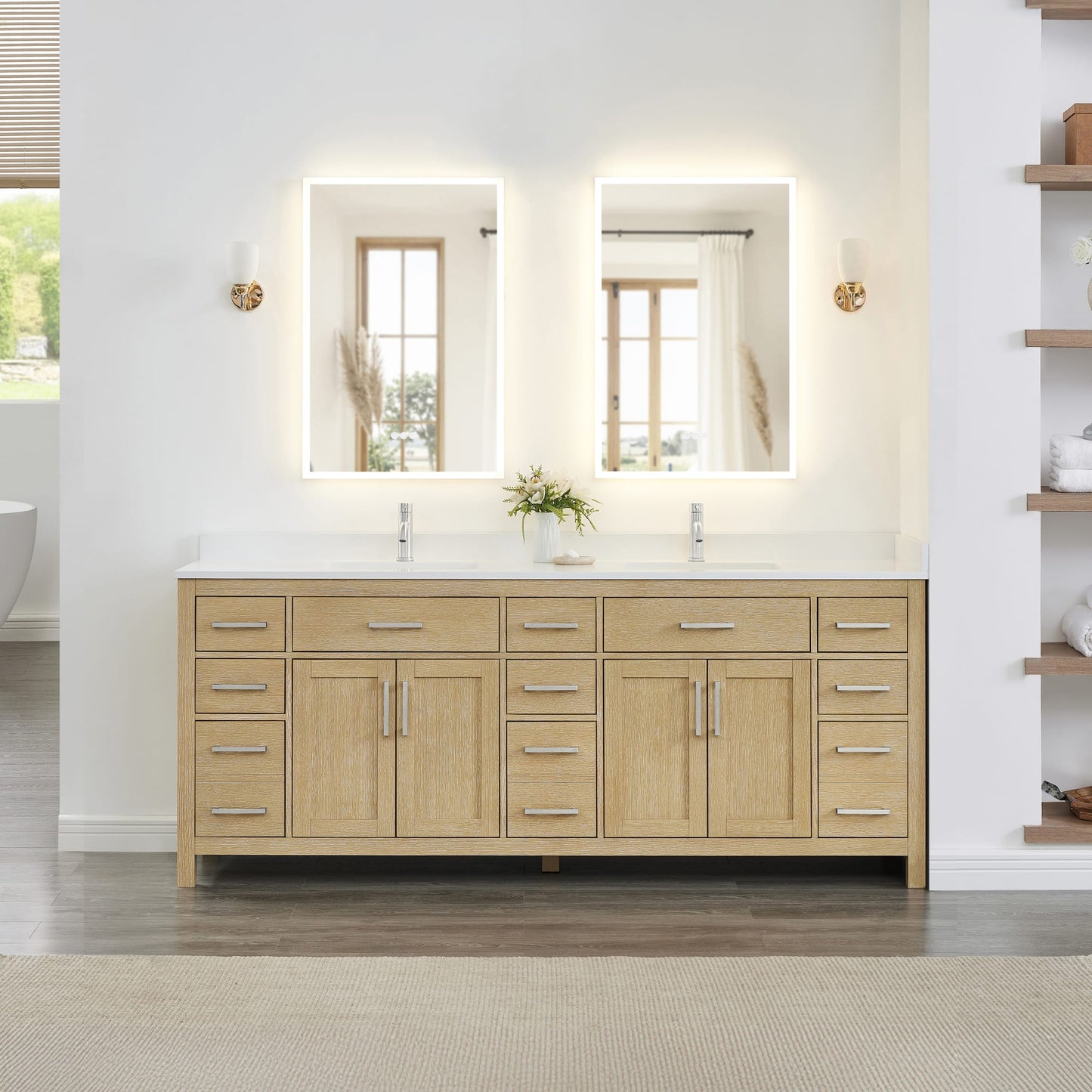 Beckett Bathroom Vanity with Countertop 84 inch Double Sink Single hole Faucet Setup