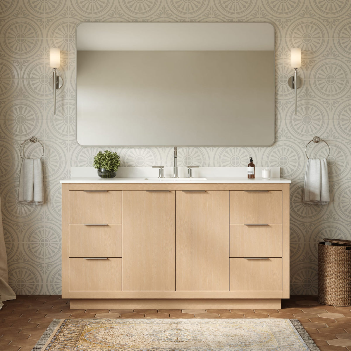 Maroni Bathroom Vanity with Countertop 60 inch Single Sink 3-hole Faucet Setup