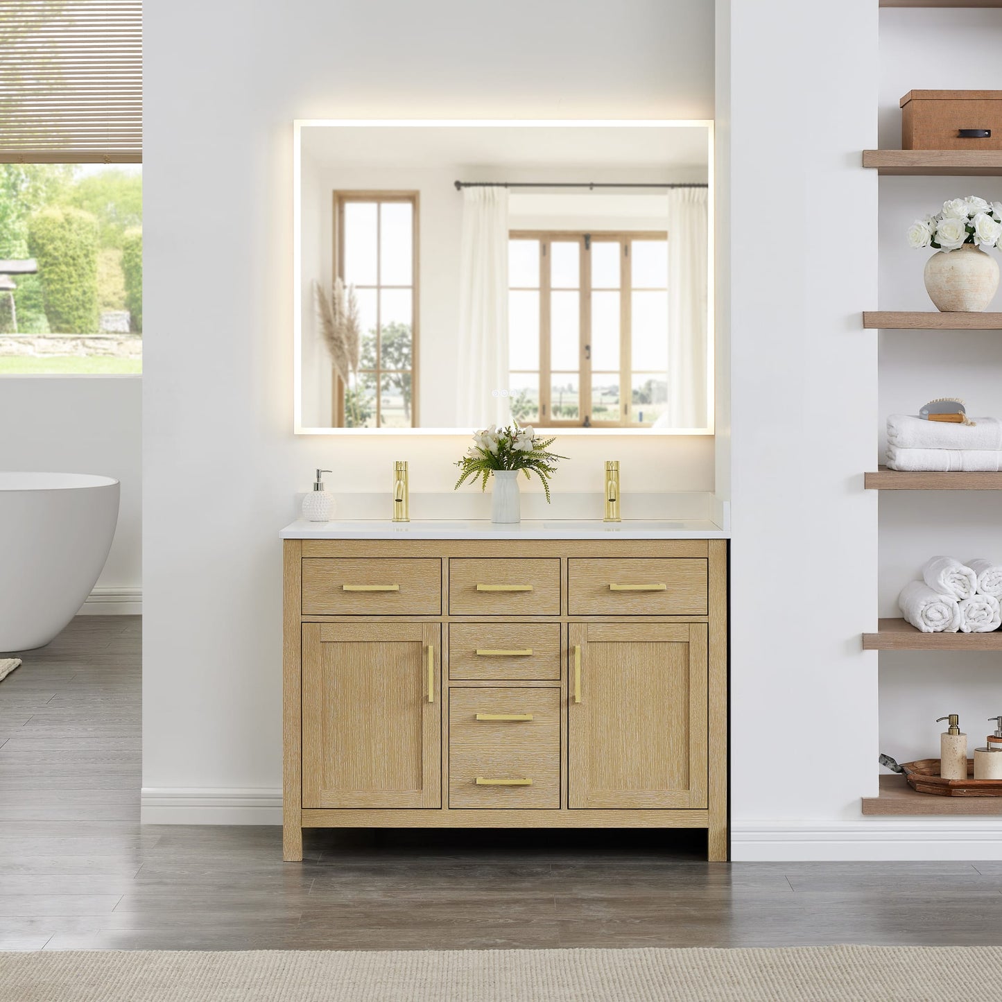 Beckett Bathroom Vanity with Countertop 48 inch Double Sink Single hole Faucet Setup
