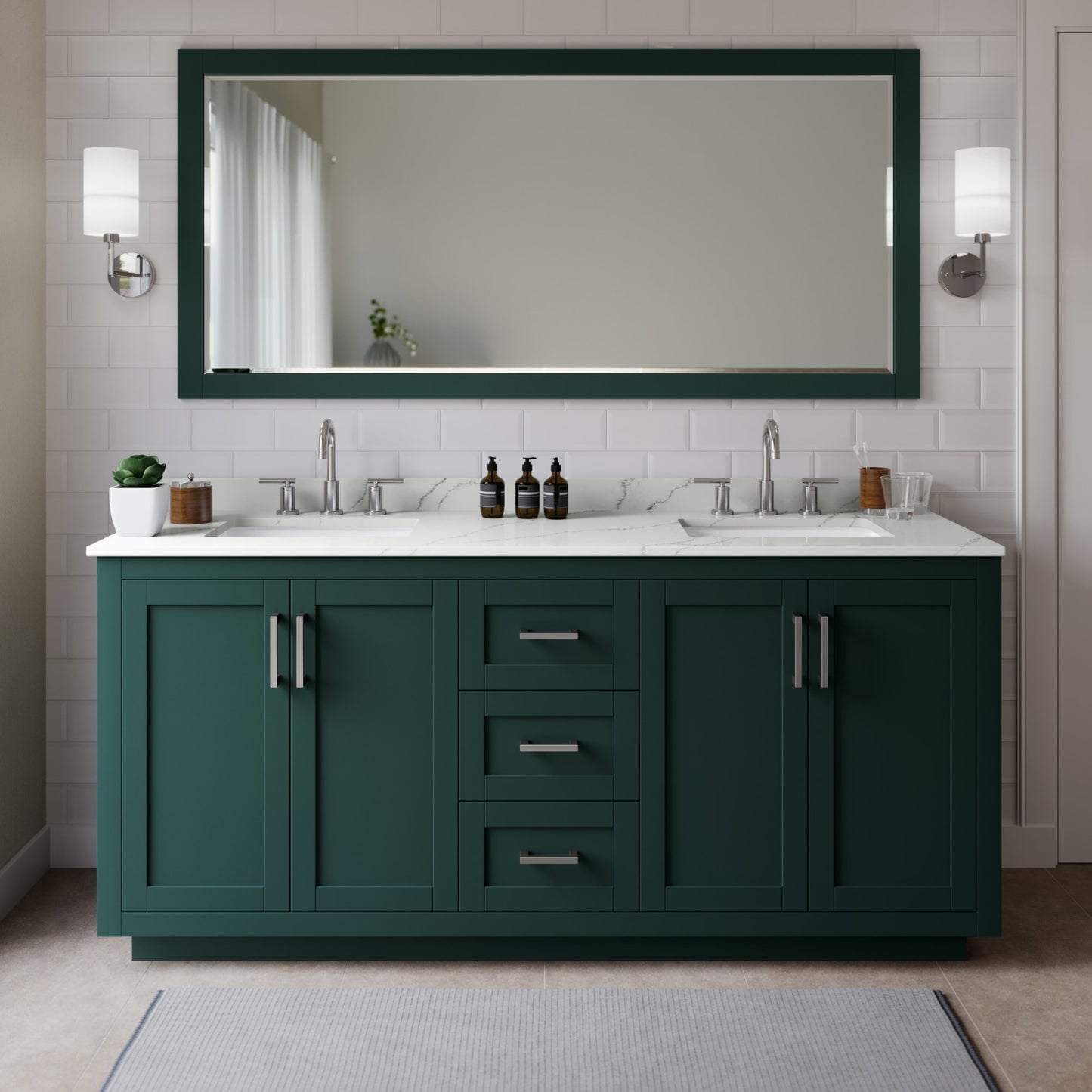 Miranda Bathroom Vanity with Countertop 72 inch Double Sink 3-hole Faucet Setup