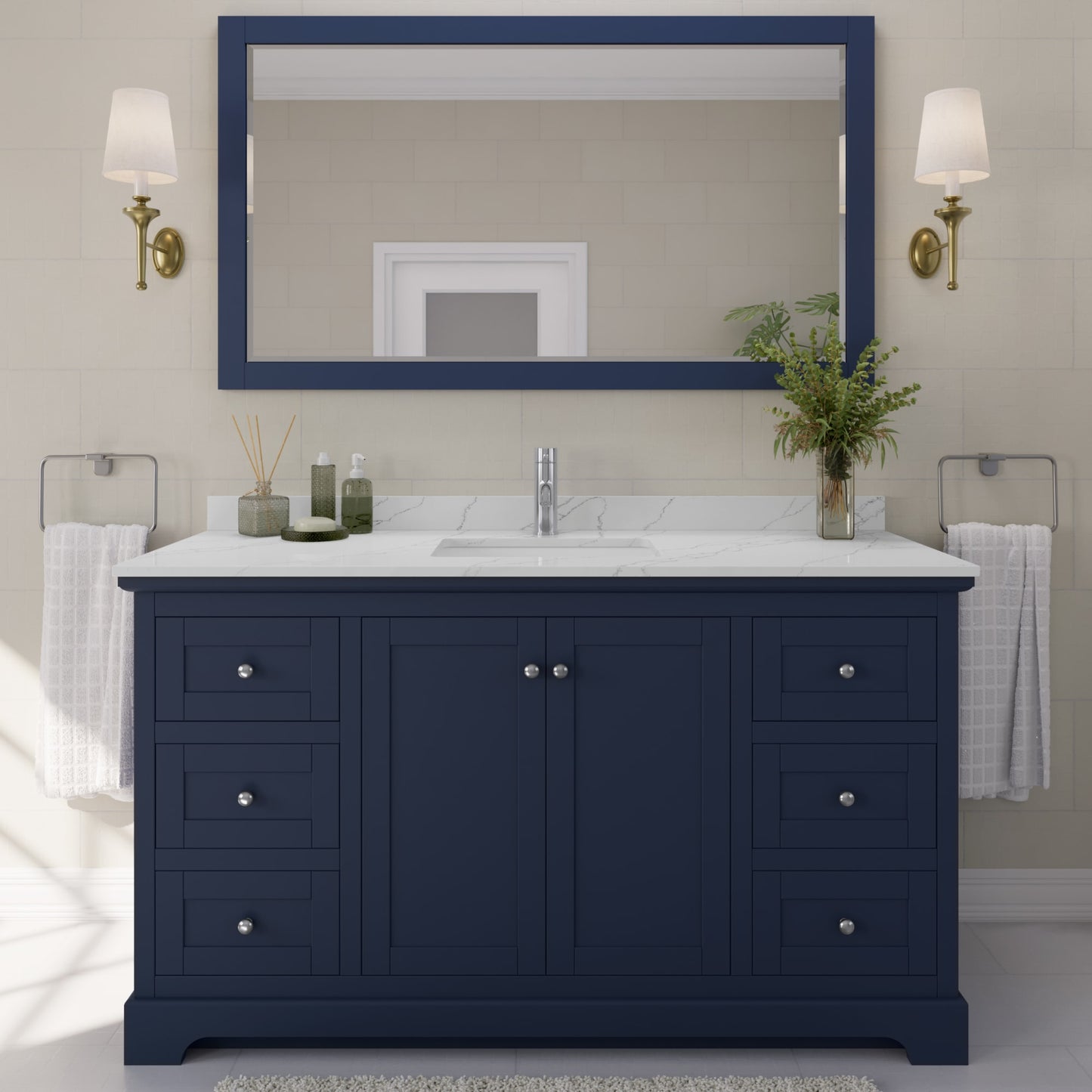 Avery Bathroom Vanity with Countertop 60 inch Single Sink Single hole Faucet Setup
