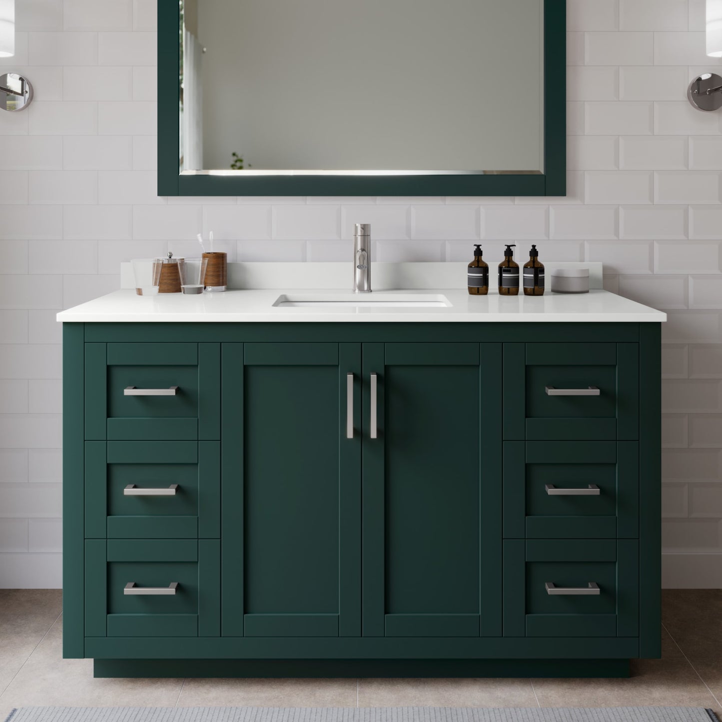 Miranda Bathroom Vanity with Countertop 54 inch Single Sink Single hole Faucet Setup