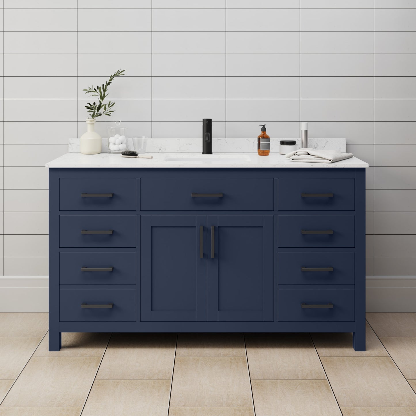 Beckett Bathroom Vanity with Countertop 60 inch Single Sink Single hole Faucet Setup