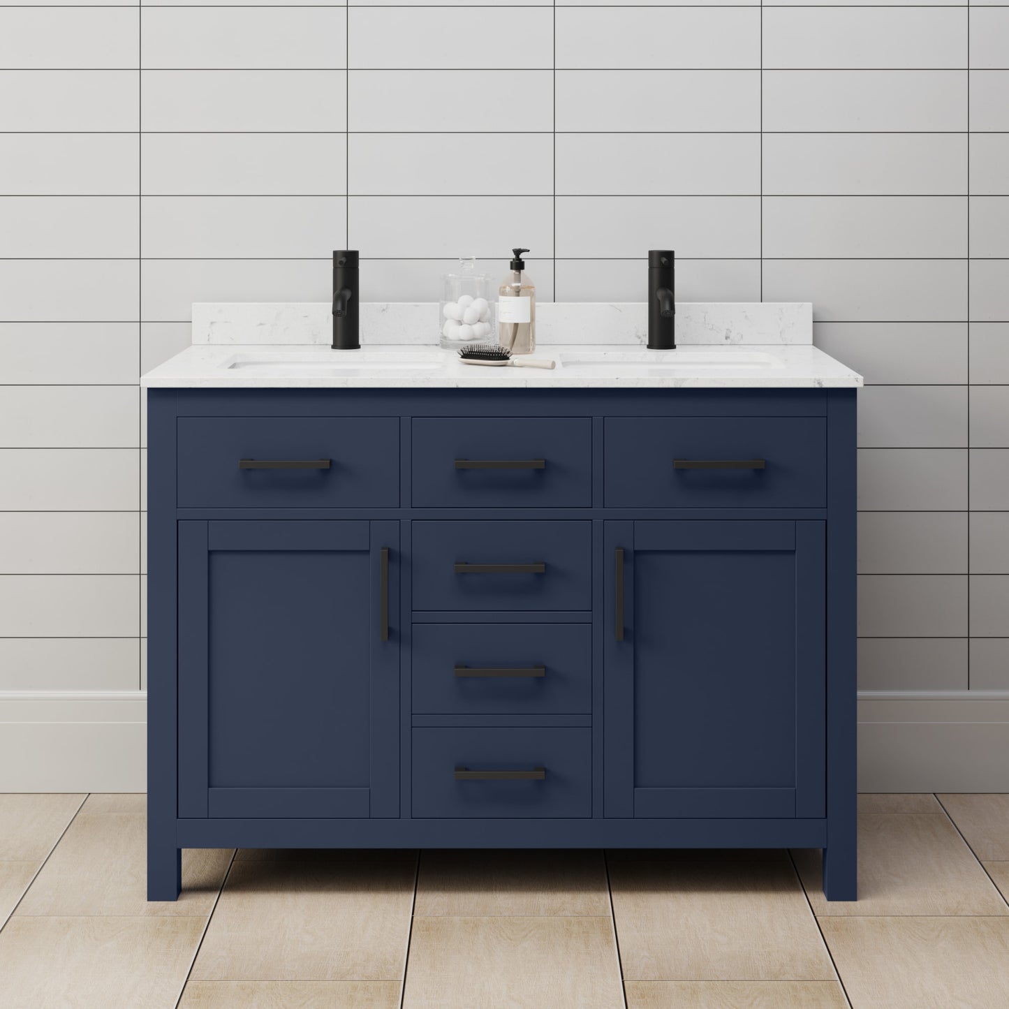 Beckett Bathroom Vanity with Countertop 48 inch Double Sink Single hole Faucet Setup