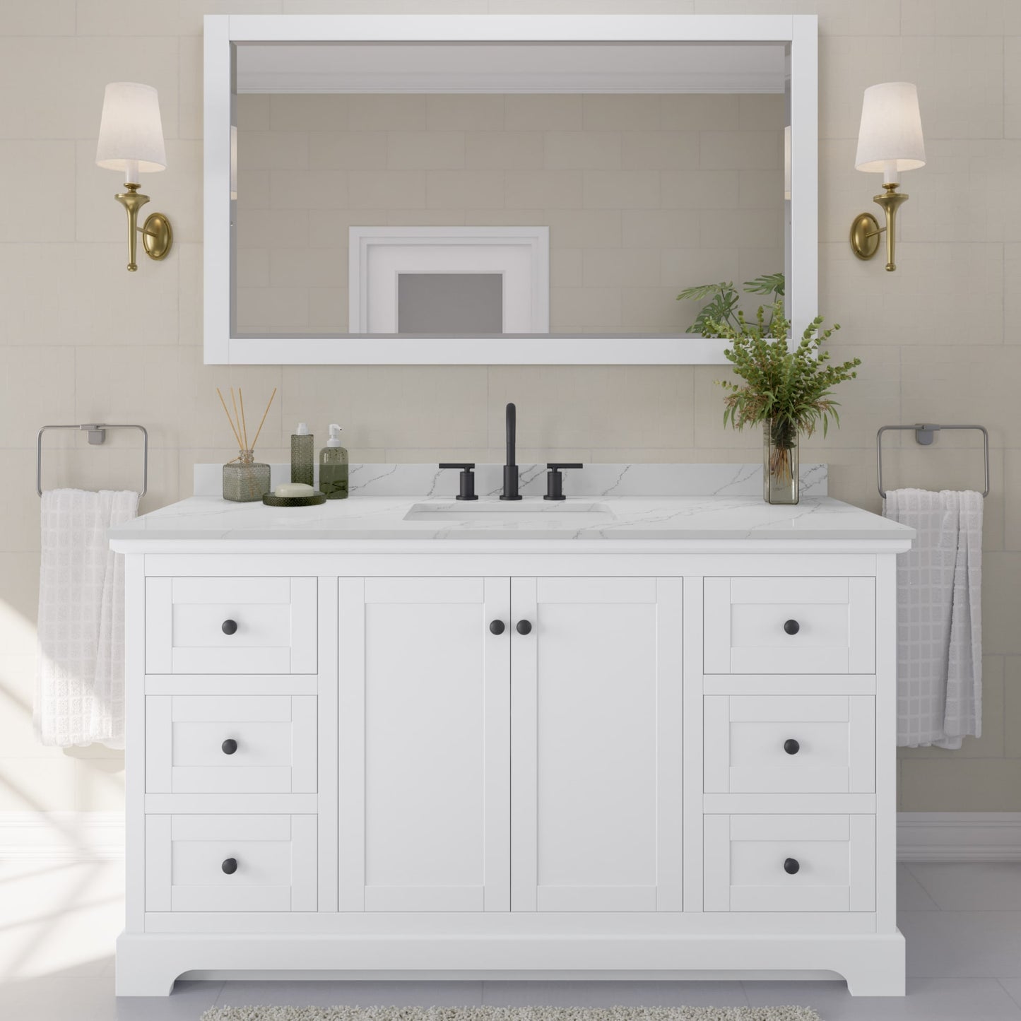 Avery Bathroom Vanity with Countertop 60 inch Single Sink 3-hole Faucet Setup