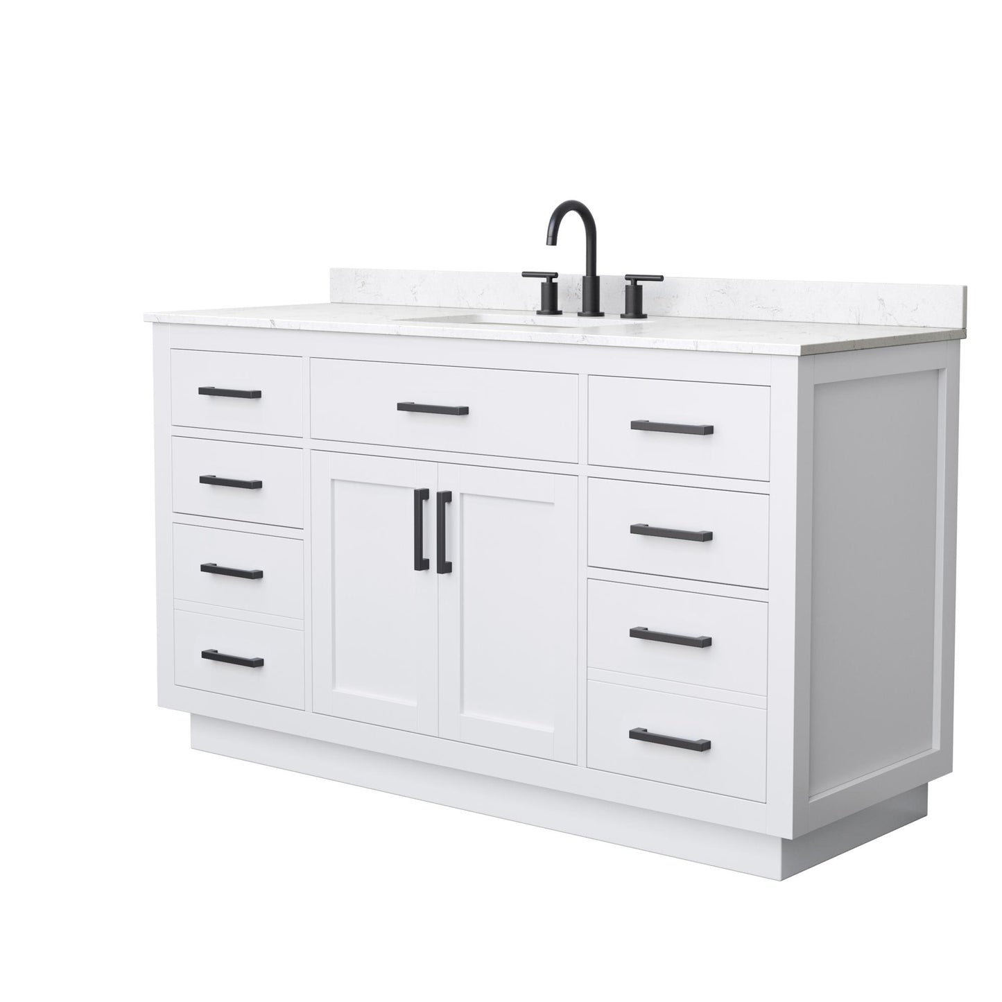 Beckett TK Bathroom Vanity with Countertop 60 inch Single Sink 3-hole Faucet Setup