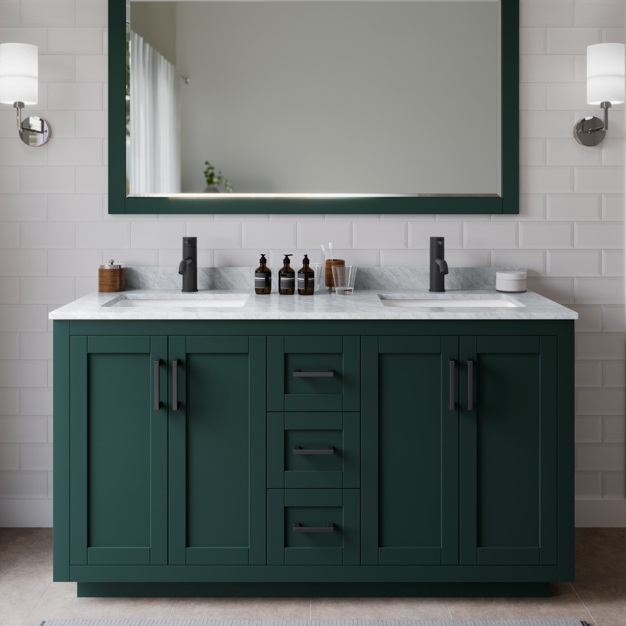 Miranda Bathroom Vanity with Countertop 60 inch Double Sink Single hol ...