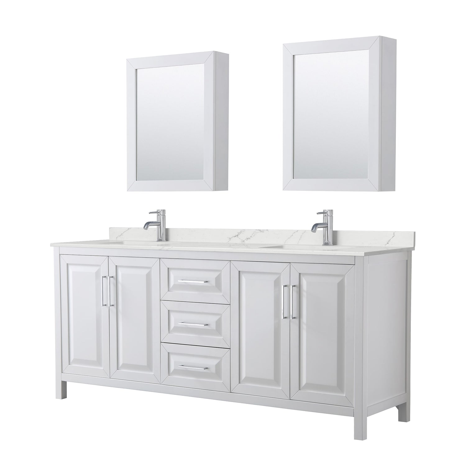 Daria Bathroom Vanity with Countertop 80 inch Double Sink Single hole Faucet Setup