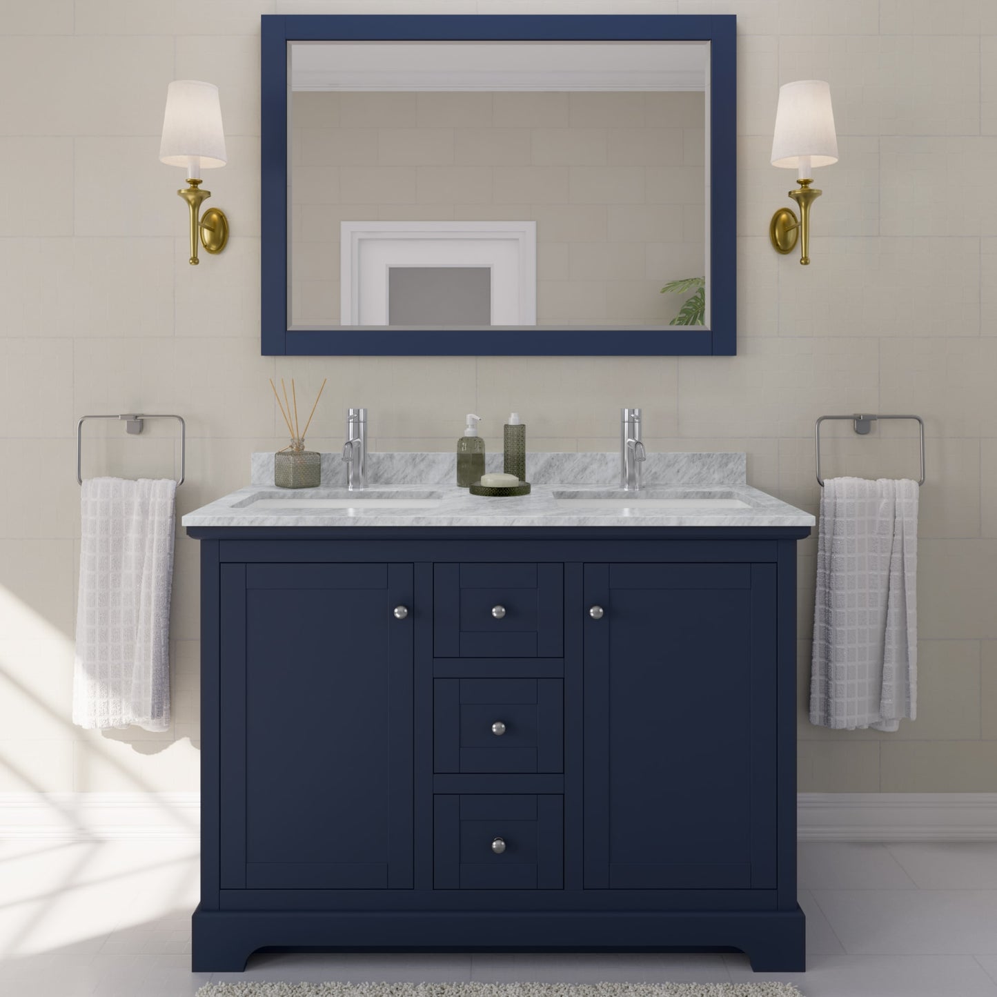 Avery Bathroom Vanity with Countertop 48 inch Double Sink Single hole Faucet Setup