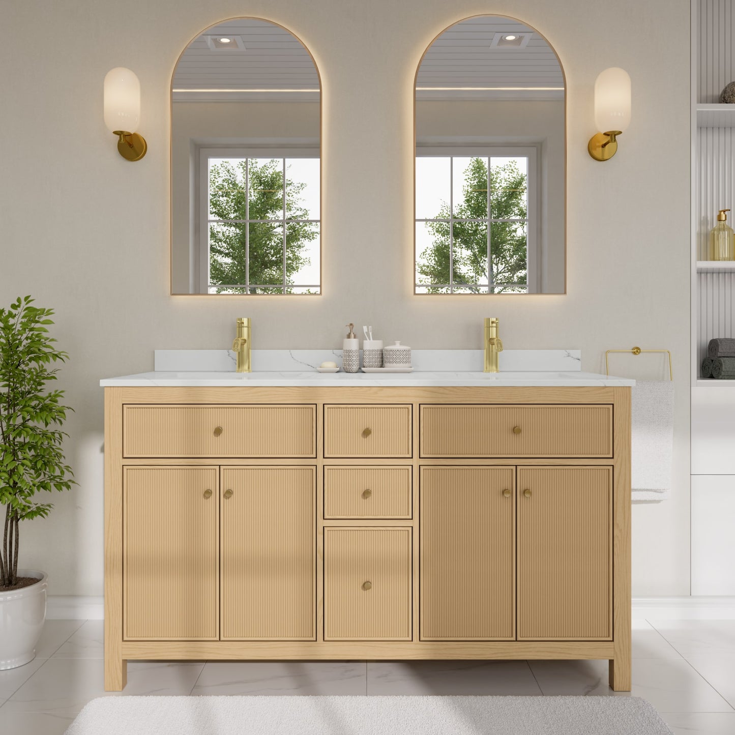 Pendry Bathroom Vanity with Countertop 60 inch Double Sink Single hole Faucet Setup