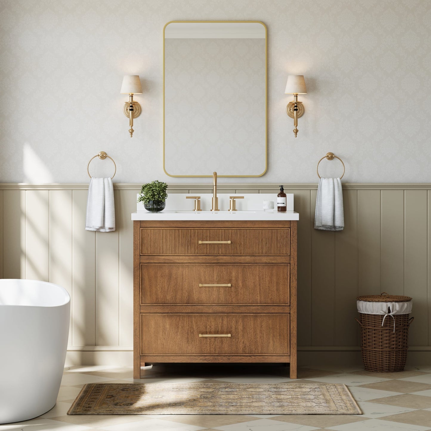 Isola Bathroom Vanity with Countertop 36 inch Single Sink 3-hole Faucet Setup
