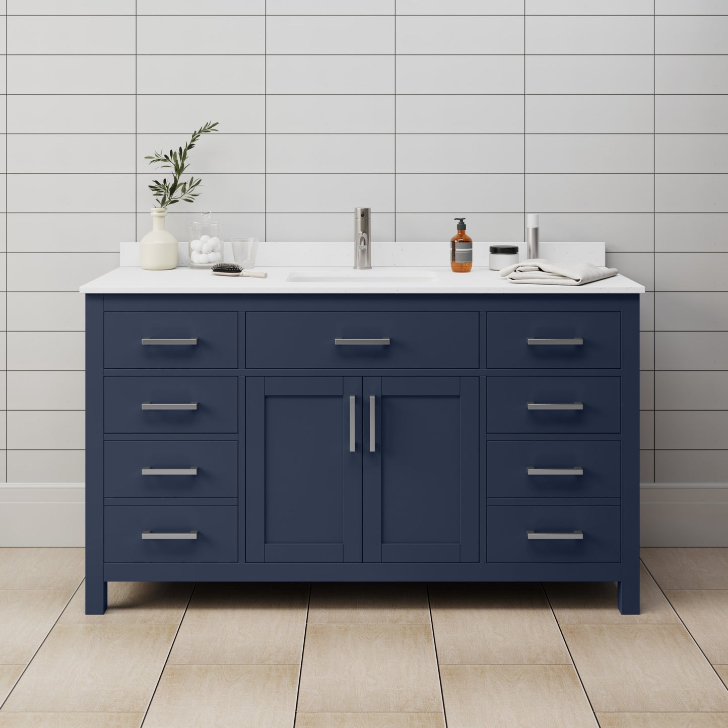 Beckett Bathroom Vanity with Countertop 60 inch Single Sink Single hole Faucet Setup
