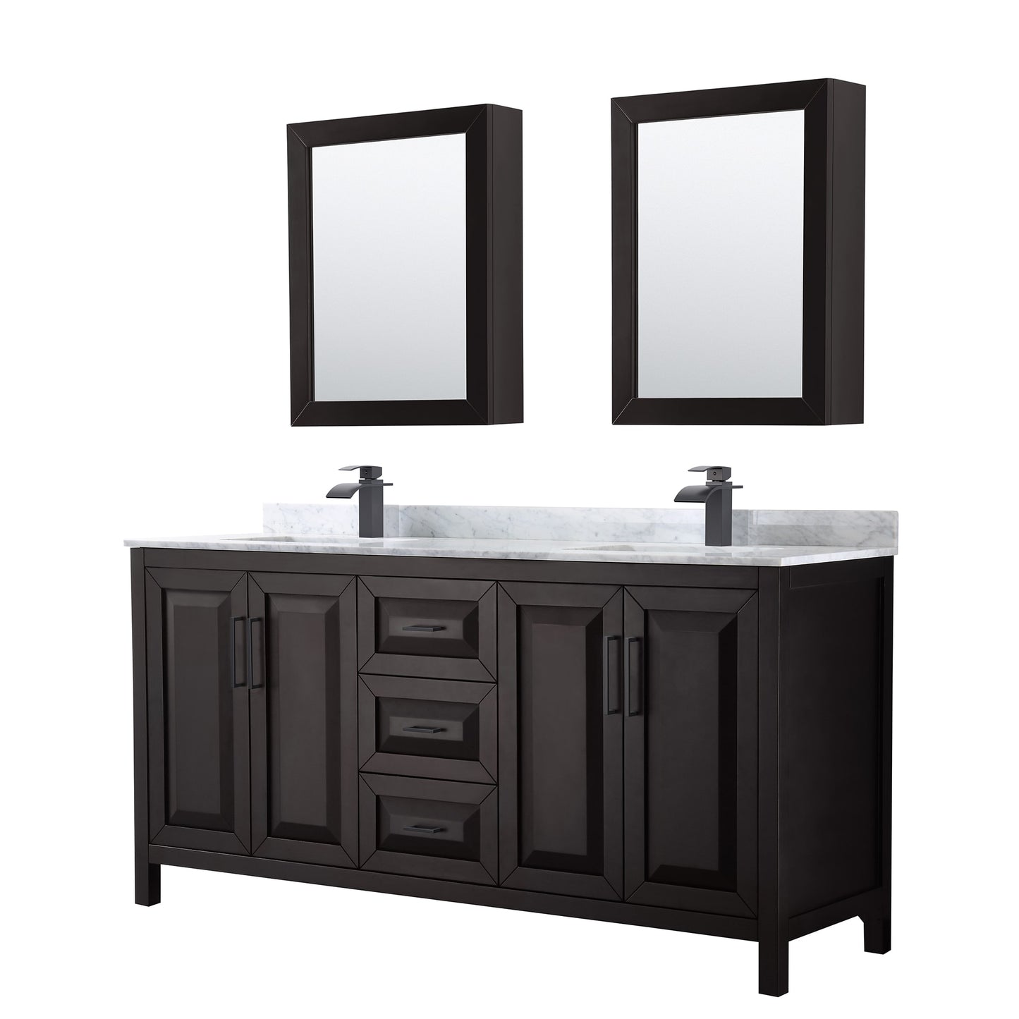 Daria Bathroom Vanity with Countertop 72 inch Double Sink Single hole Faucet Setup