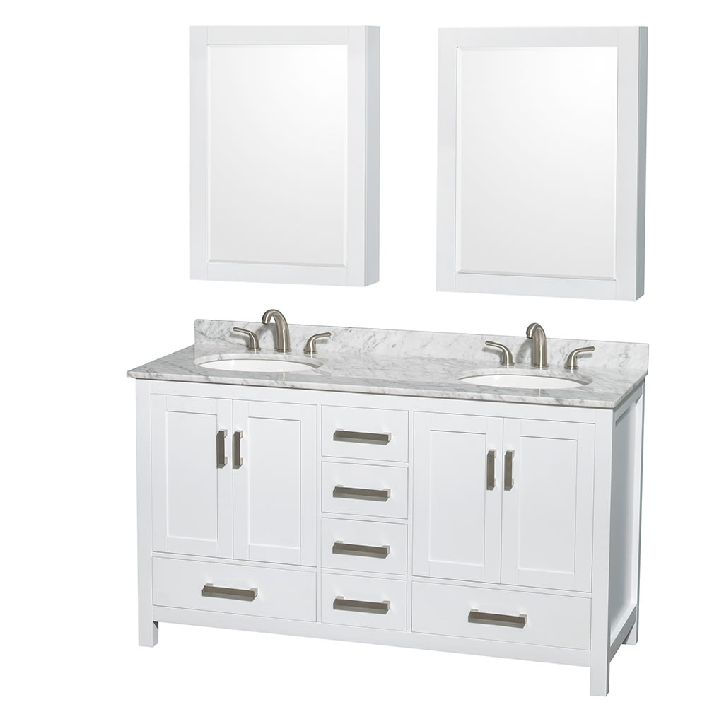 Sheffield Bathroom Vanity with Countertop 60 inch Double Sink 3-hole Faucet Setup
