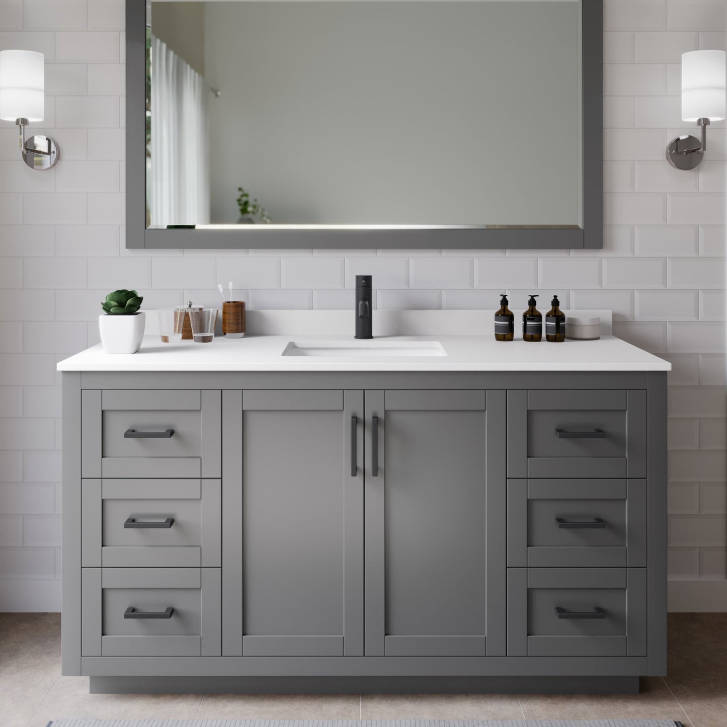 Miranda Bathroom Vanity with Countertop 60 inch Single Sink Single hole Faucet Setup