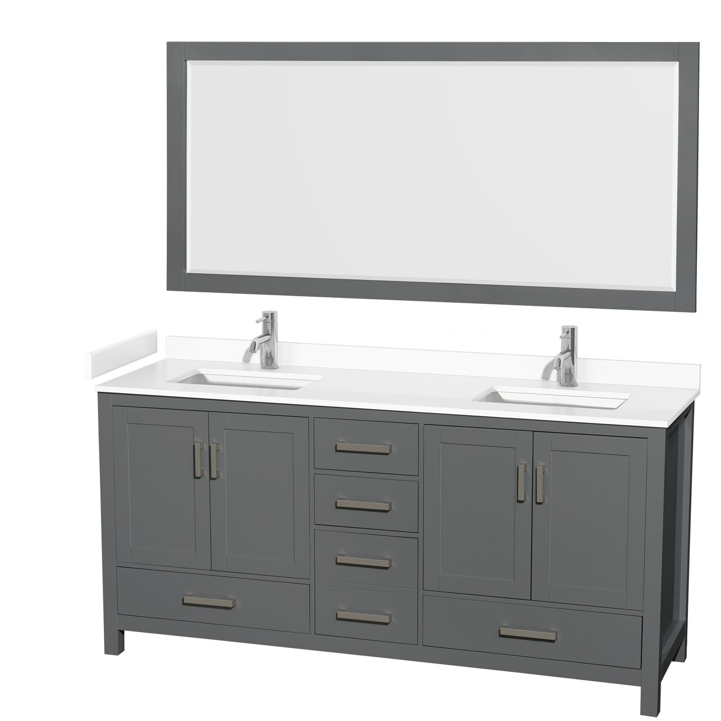 Sheffield Bathroom Vanity with Countertop 72 inch Double Sink Single hole Faucet Setup