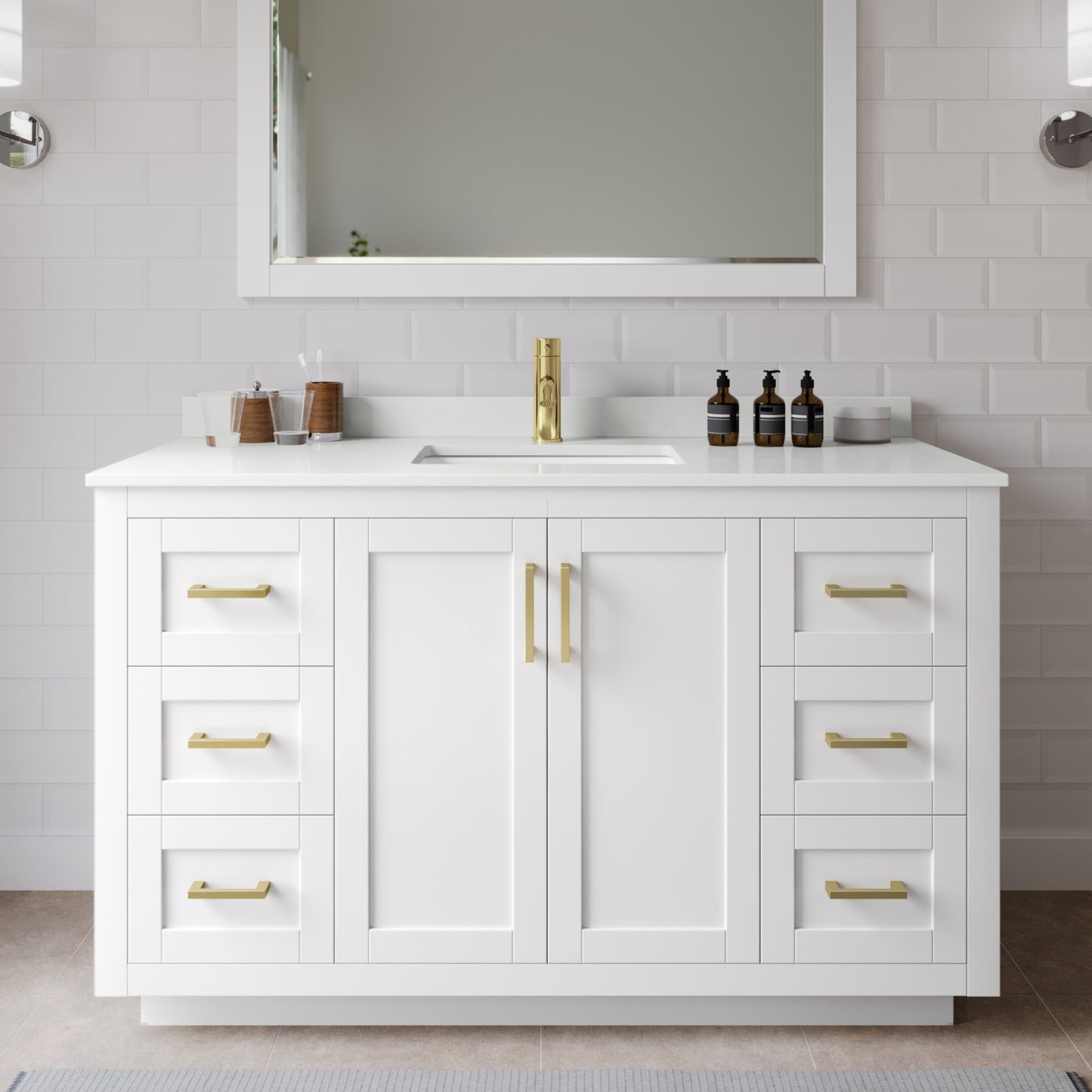 Miranda Bathroom Vanity with Countertop 54 inch Single Sink Single hole Faucet Setup