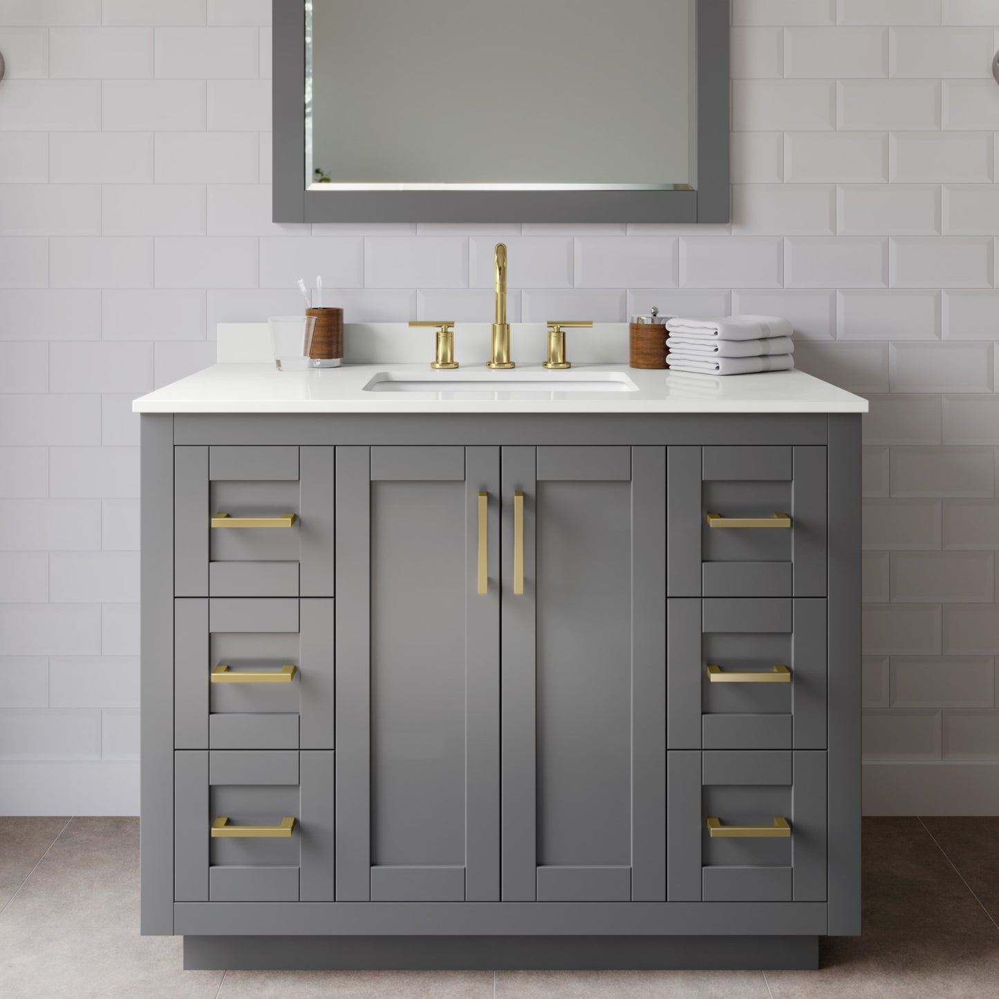 Miranda Bathroom Vanity with Countertop 42 inch Single Sink 3-hole Faucet Setup