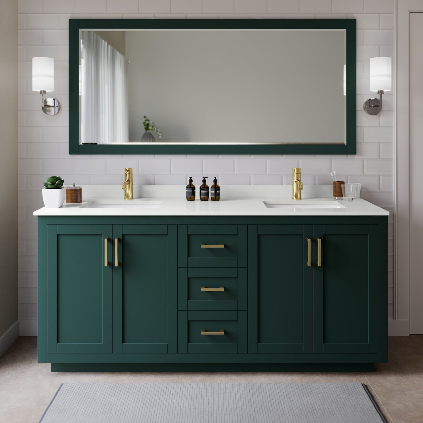 Miranda Bathroom Vanity with Countertop 72 inch Double Sink Single hole Faucet Setup